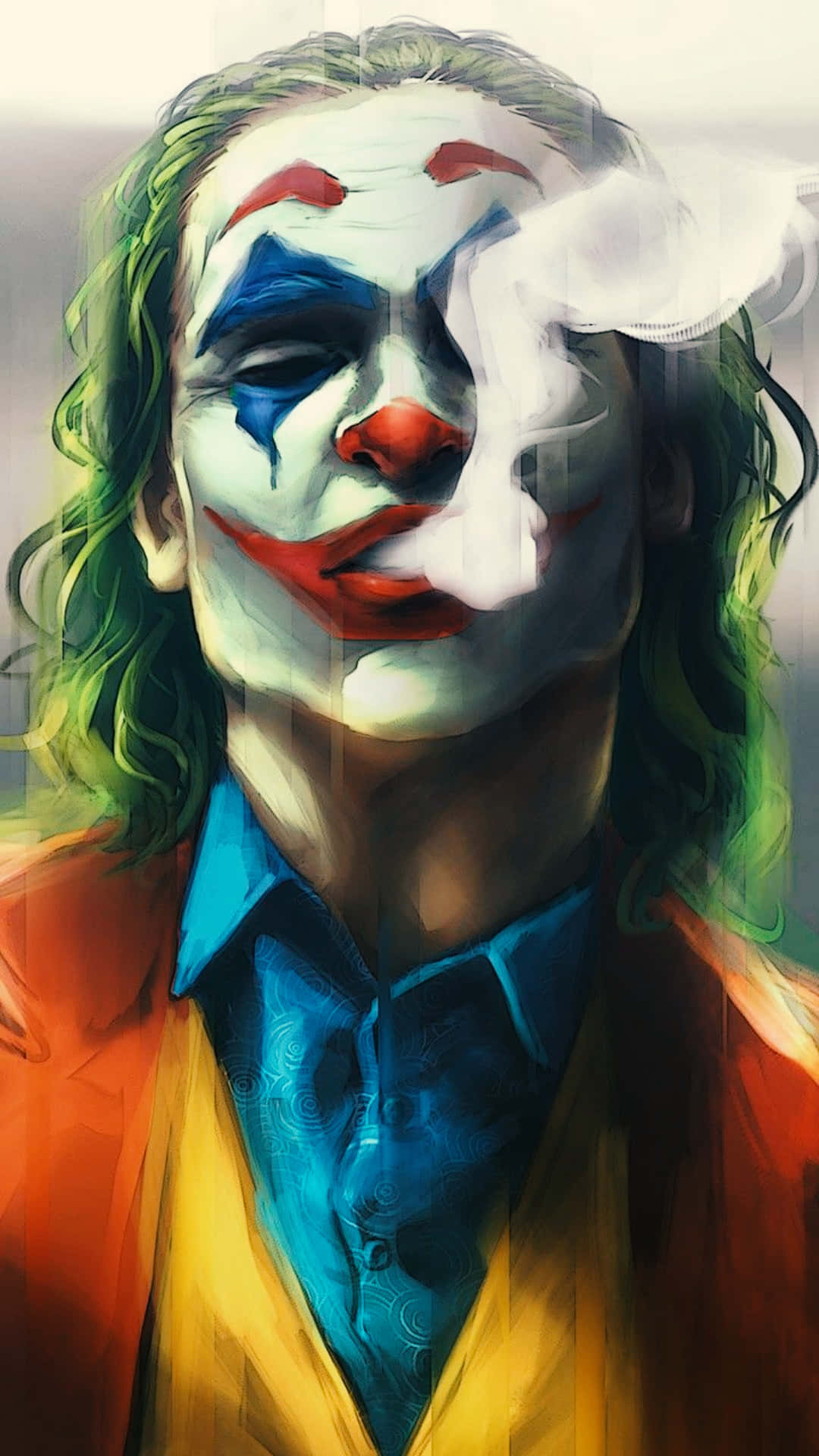 Joker, smoking a cigarette, smoke obscuring half his face, Full HD Phone Wallpaper
