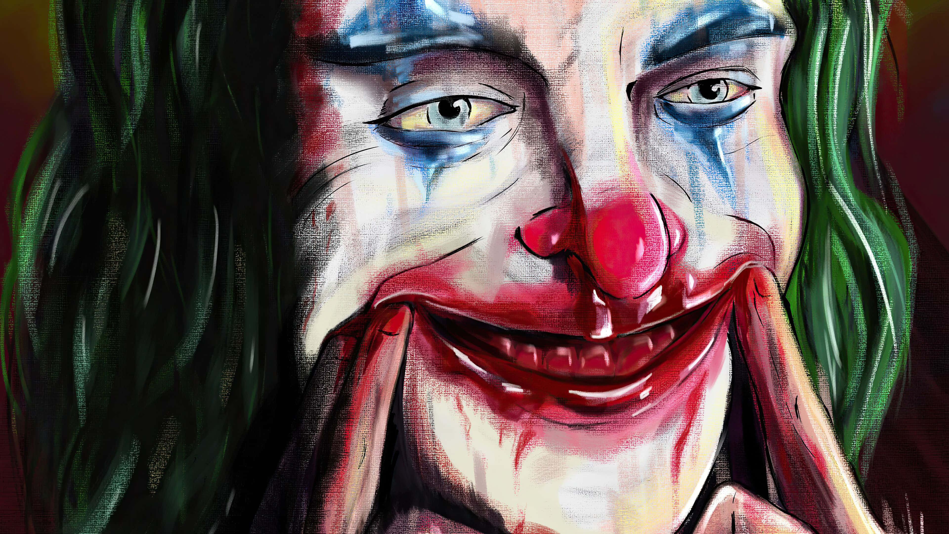 Joker, green hair, red lips, 4K Desktop Wallpaper