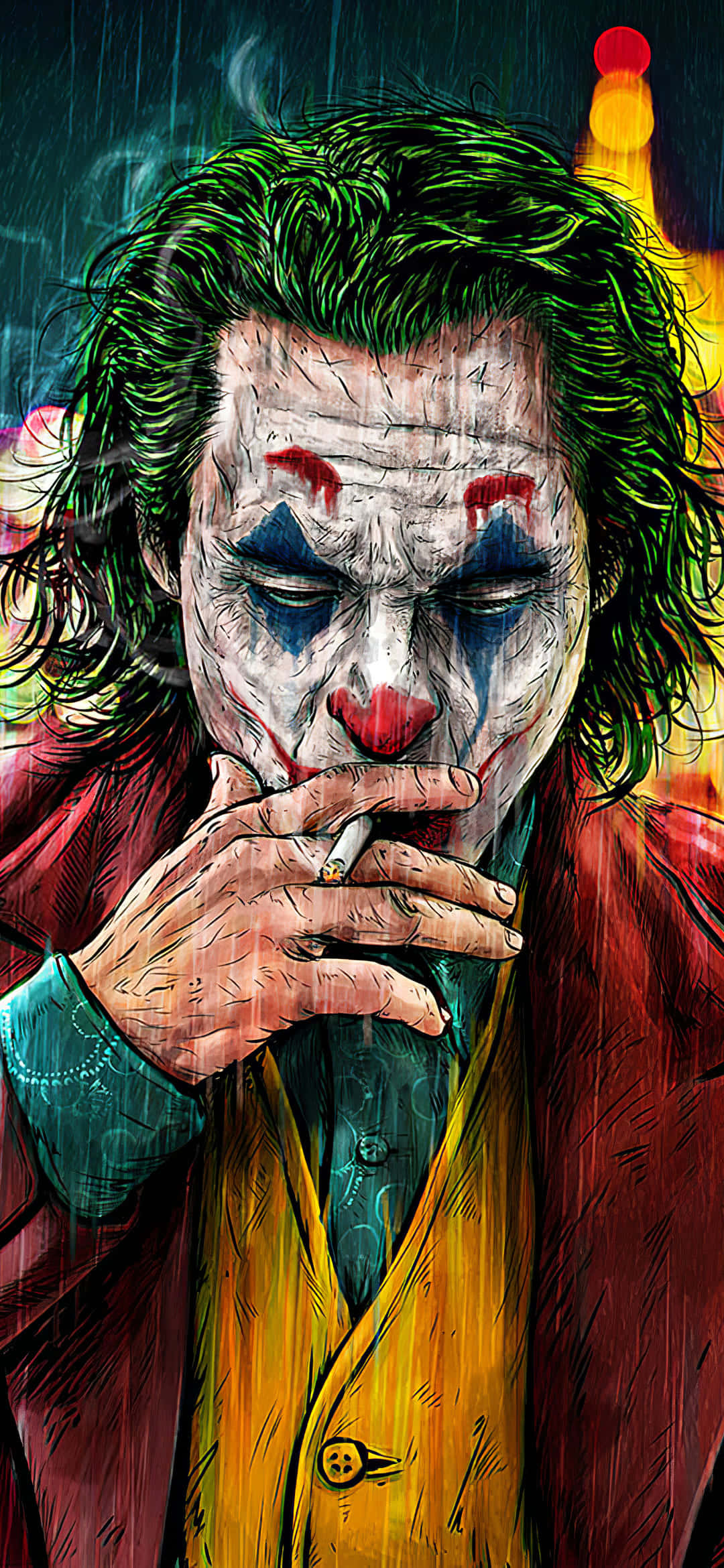Joker, cigarette, rain, Full HD Phone Wallpaper