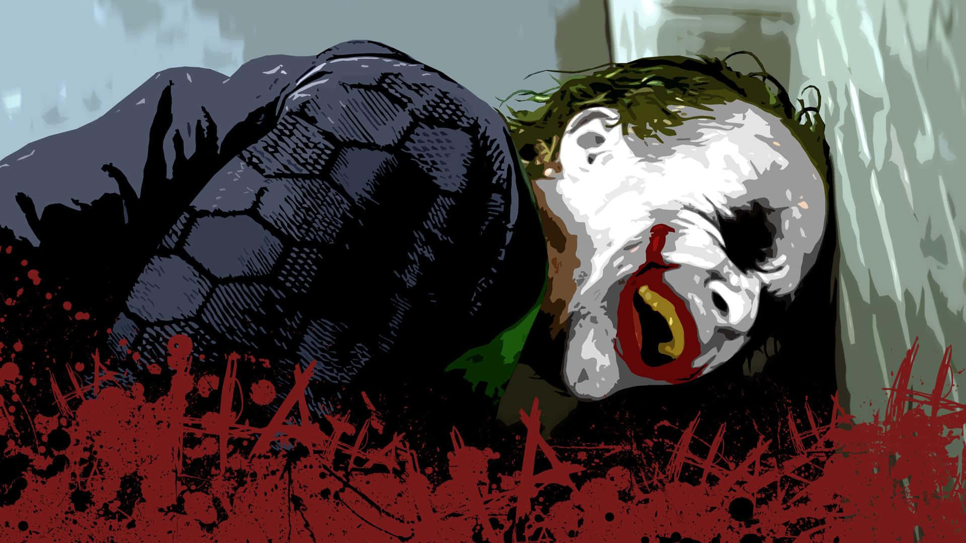 Joker, red splattered ground, dark suit, Full HD Desktop Wallpaper
