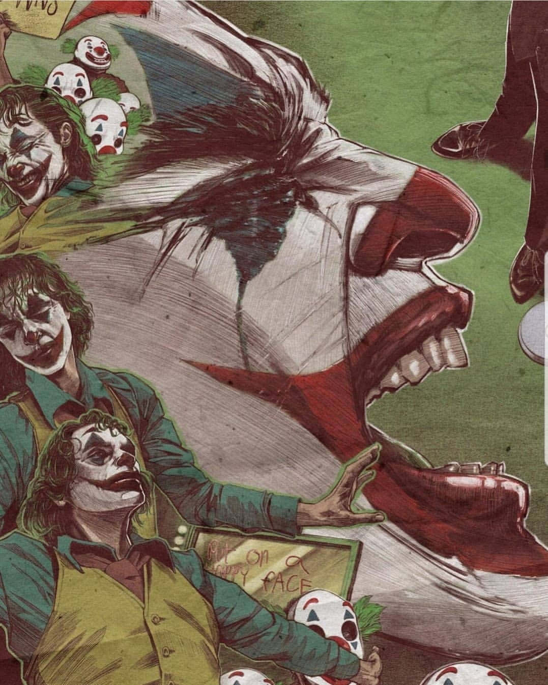 Joker, clown masks, gritty green-hued scene, HD Phone Wallpaper