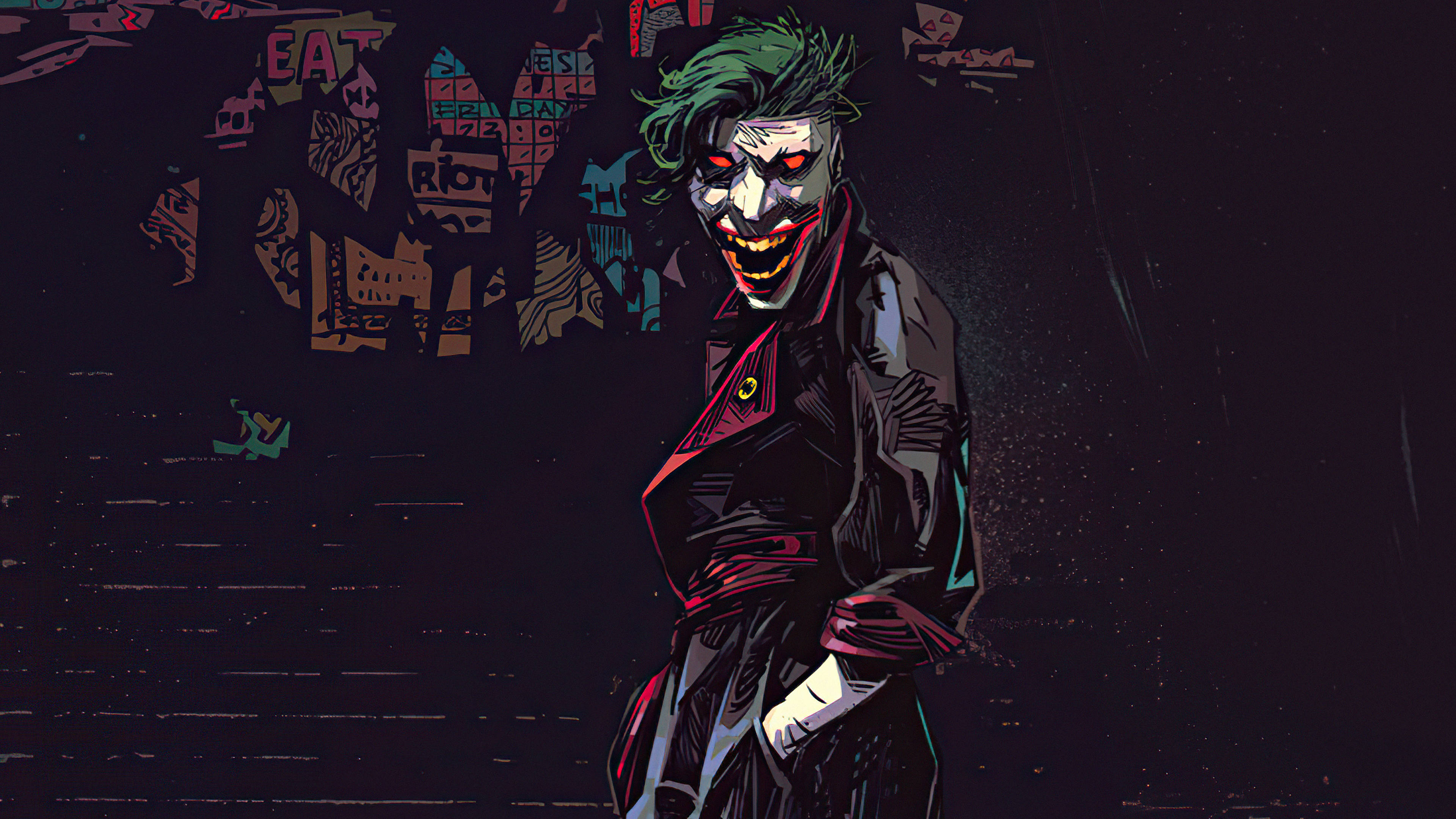 Joker, green hair, red eyes, 4K Desktop Wallpaper