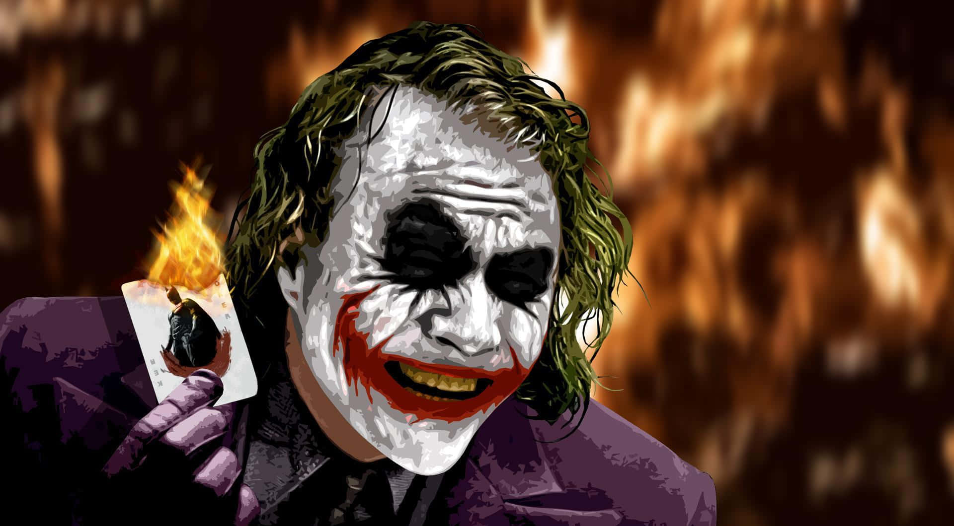 Joker, burning playing card, fiery backdrop, Full HD Desktop Wallpaper