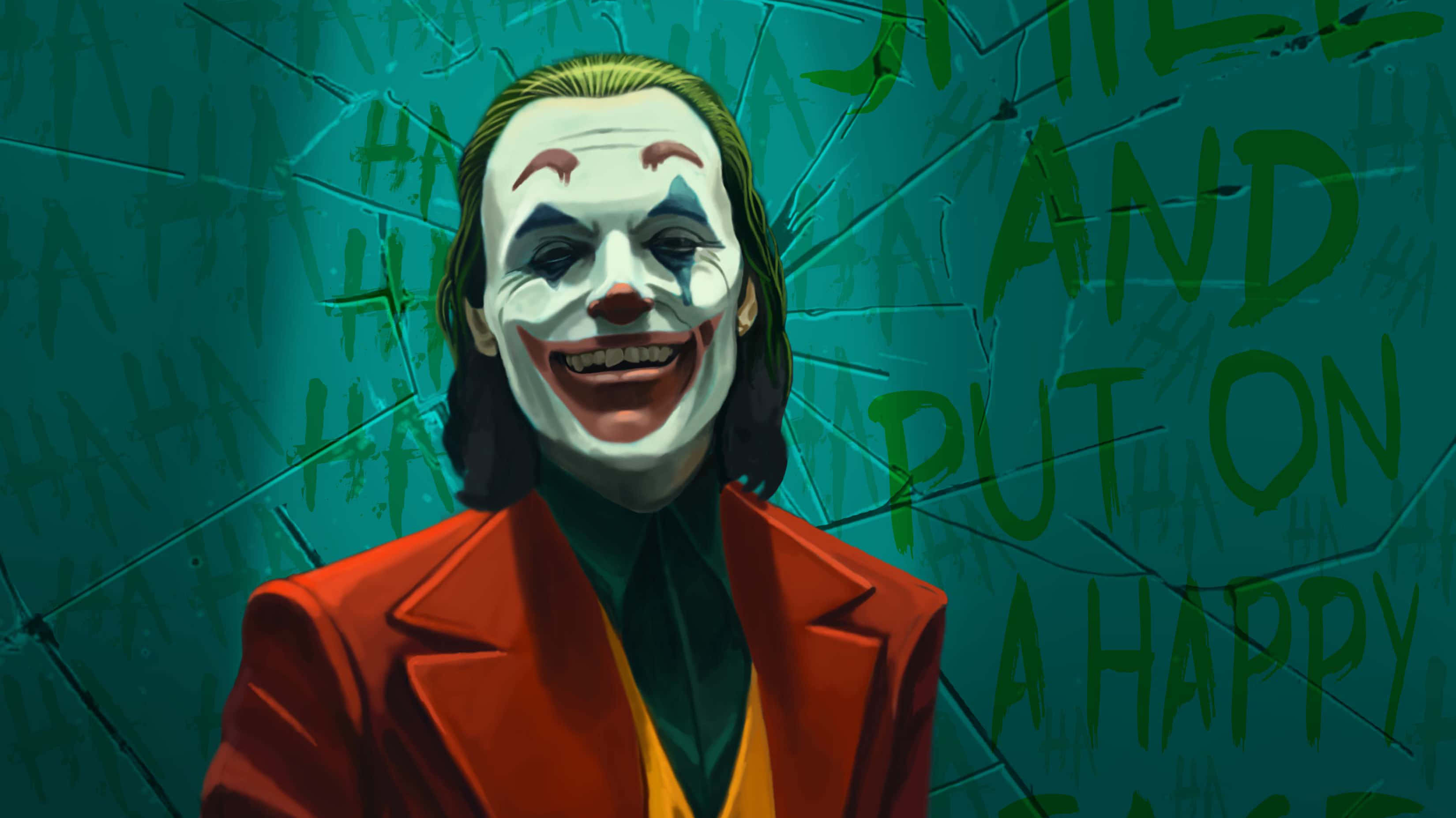 Joker, white face paint, red lips, 2K Desktop Wallpaper