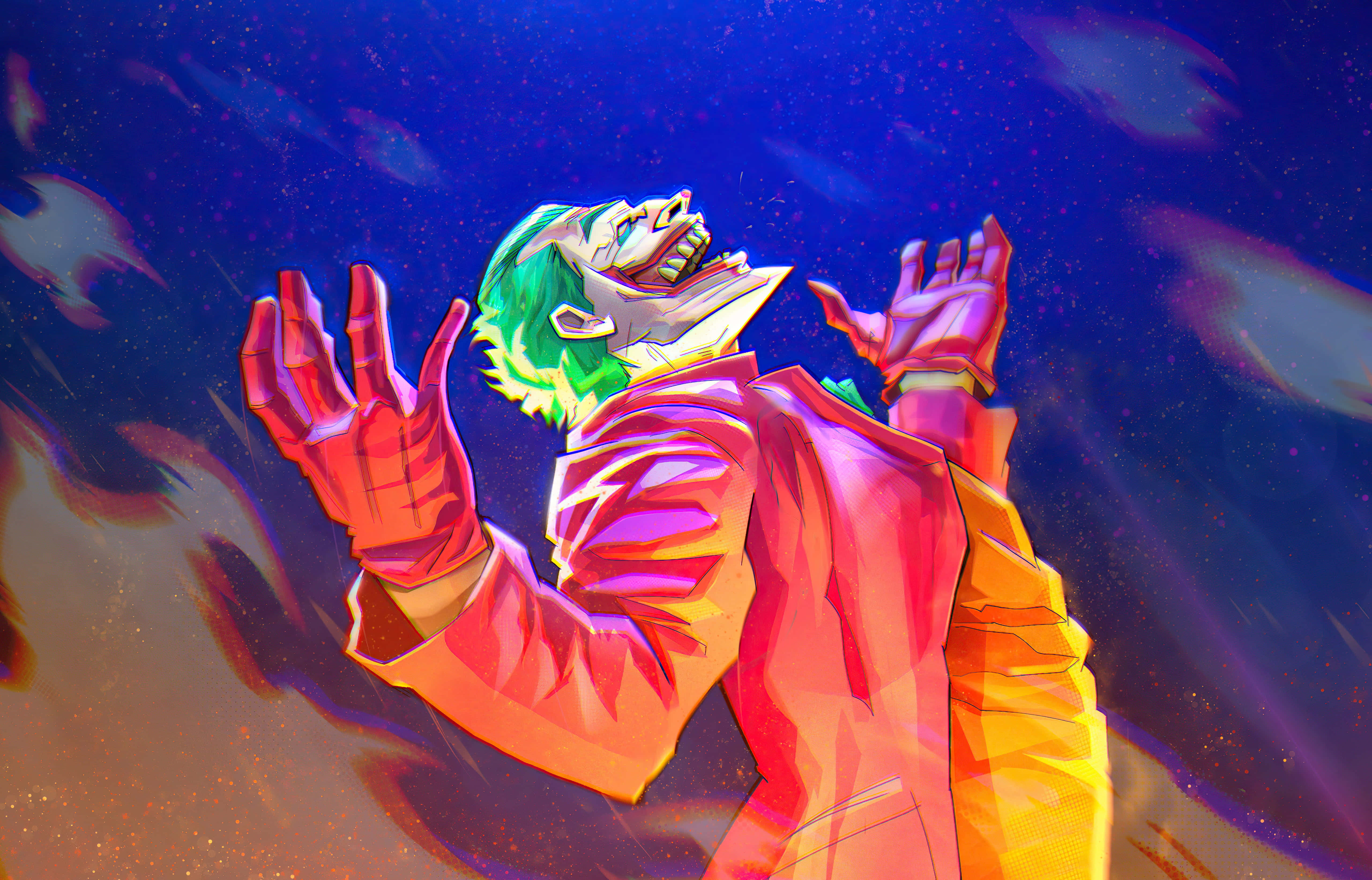 Joker, cosmic backdrop, swirling purples, 5K Desktop Wallpaper