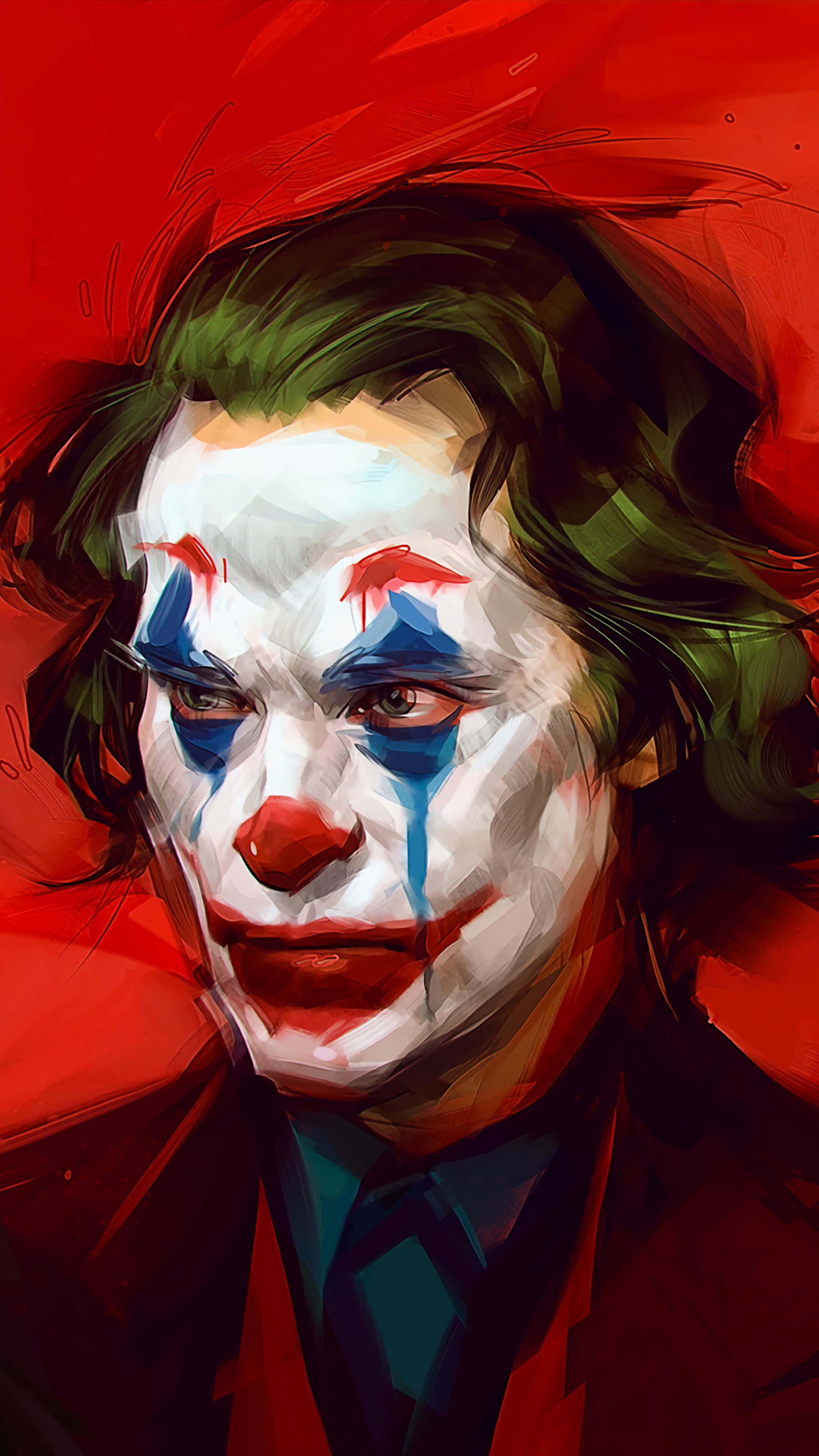 Joker, white face paint, red lips, 4K Phone Wallpaper