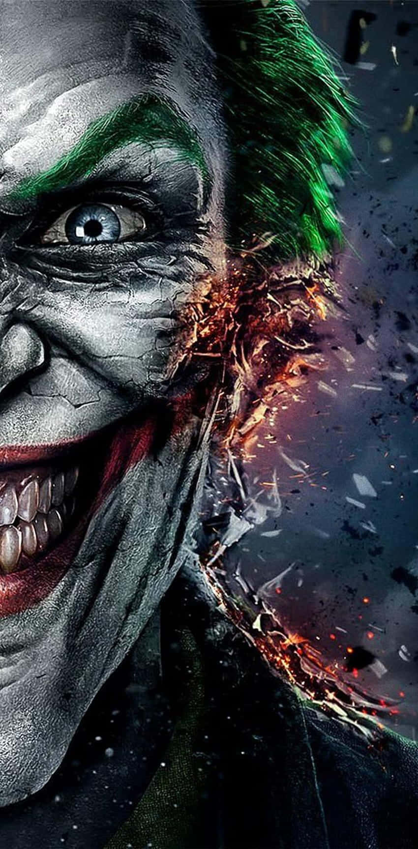 Joker, green hair, cracked face, HD Phone Wallpaper