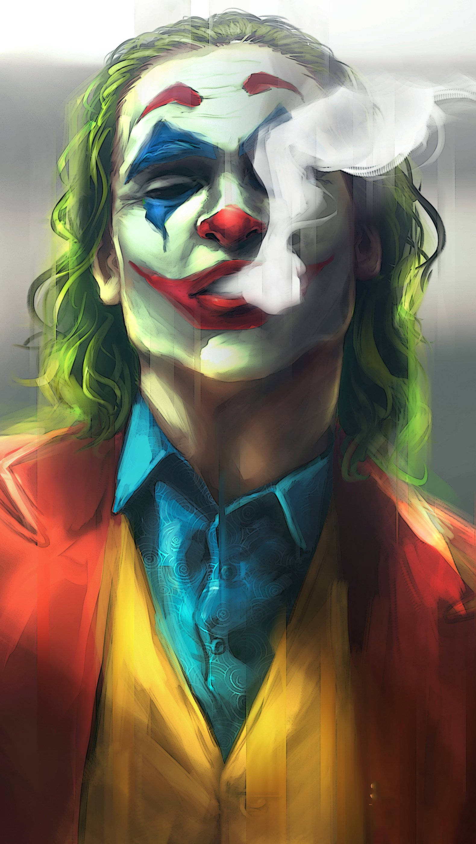 Joker Phone, green hair, smoky cigarette, 2K Phone Wallpaper