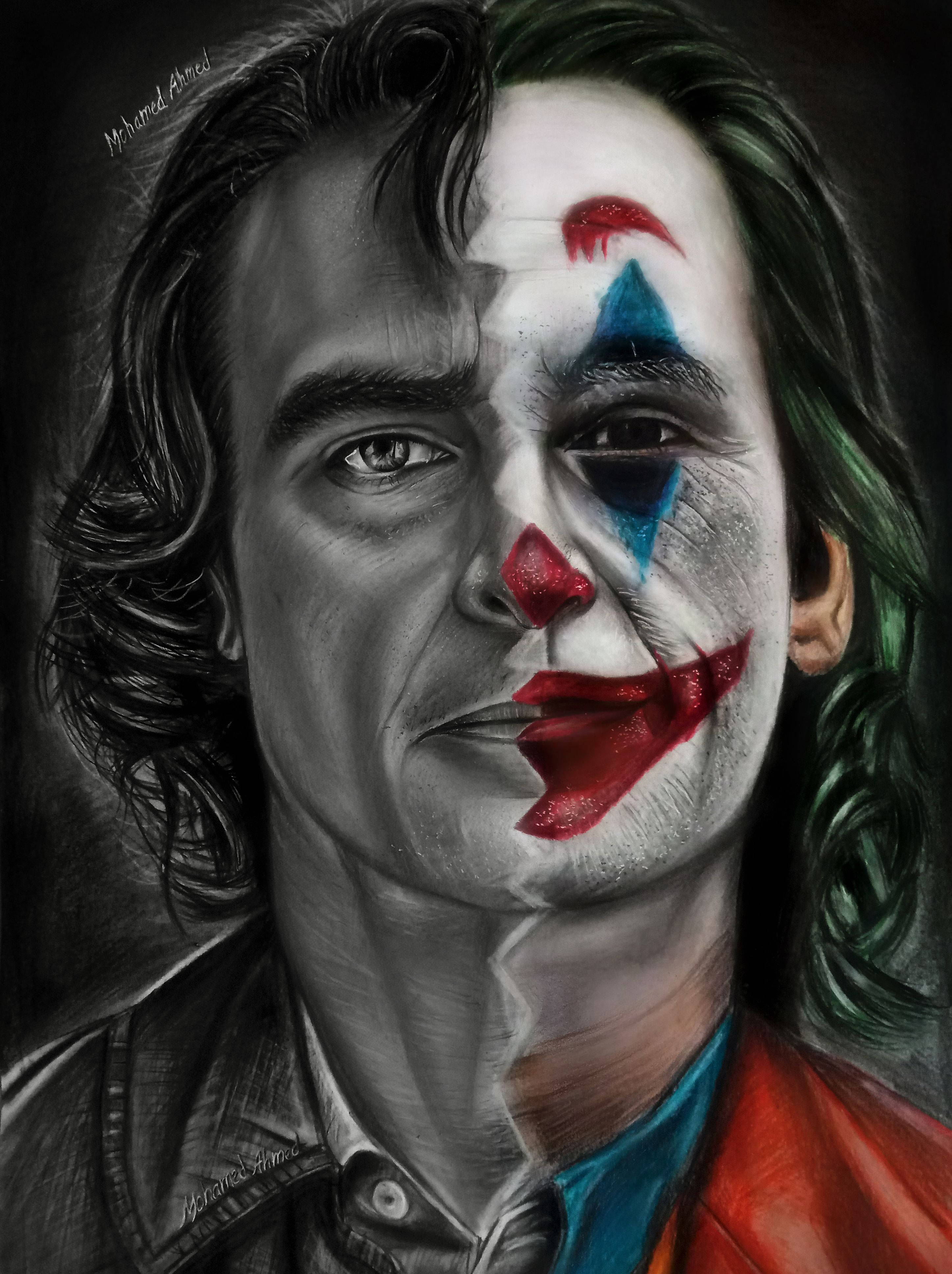 Joker Phone, split-face portrait, grayscale, 4K Phone Wallpaper