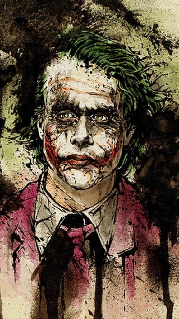 Joker Phone, watercolor portrait, smeared white face paint, SD Phone Wallpaper