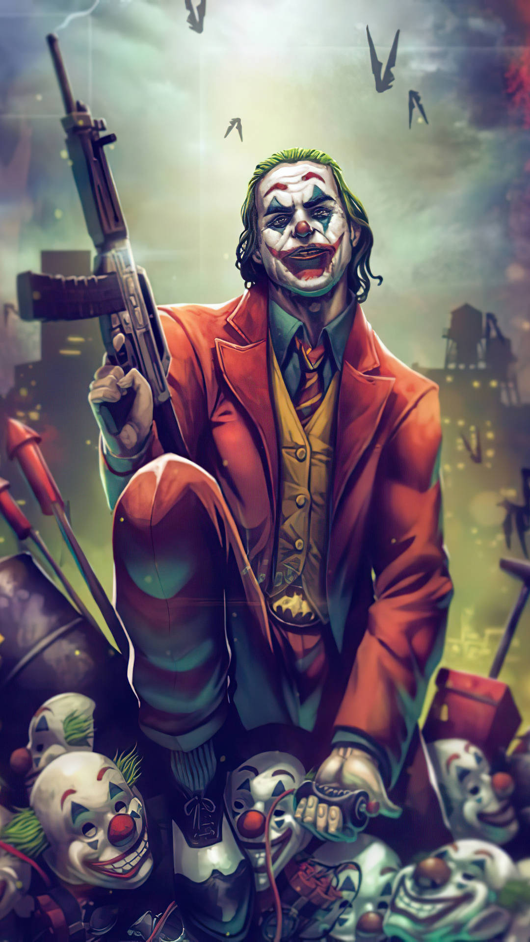Joker Phone, rifle, clown masks, Full HD Phone Wallpaper