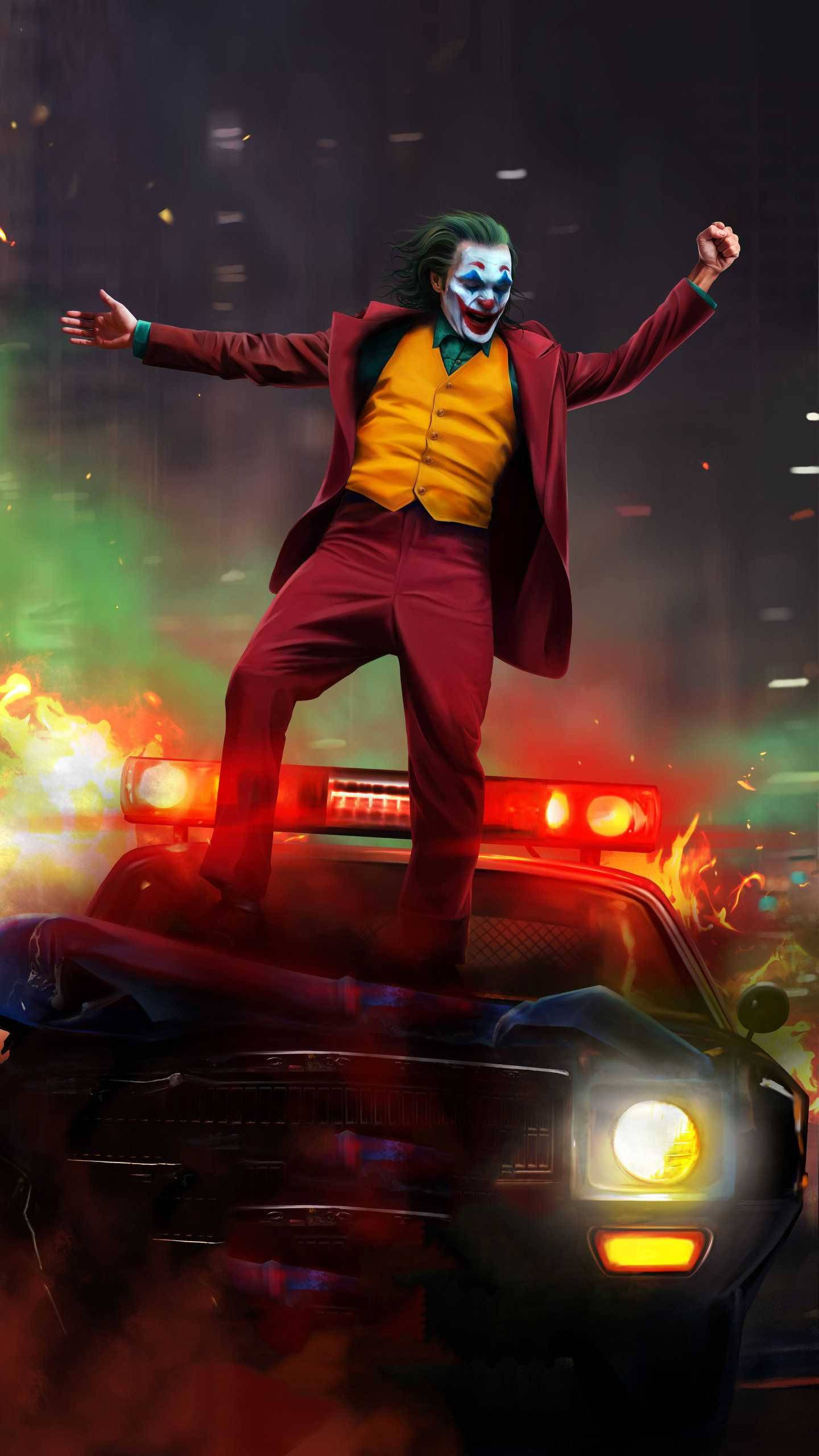 Joker Phone, police car, Joker, 2K Phone Wallpaper