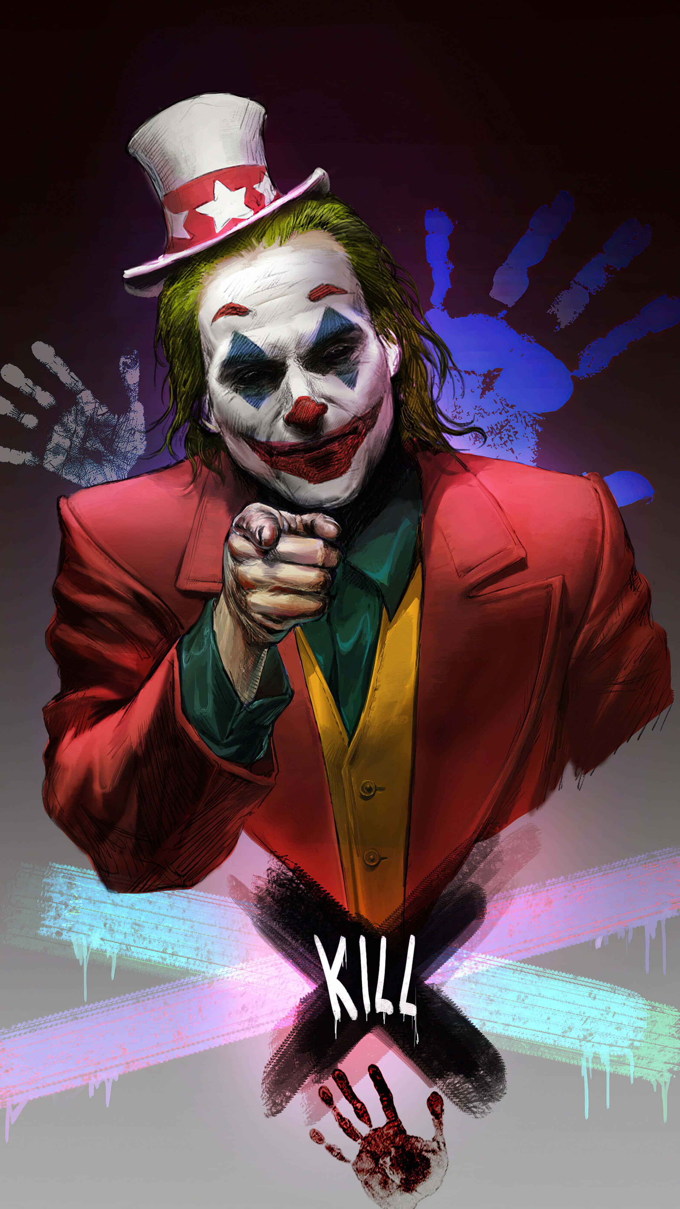 Joker, red suit, star top hat, 4K Phone Wallpaper