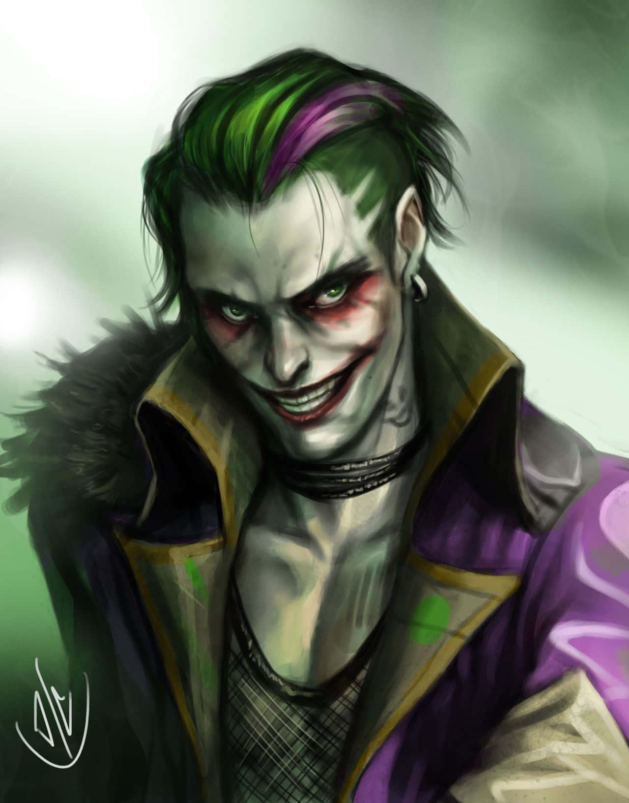 Joker, green and purple hair, smeared makeup, HD Phone Wallpaper