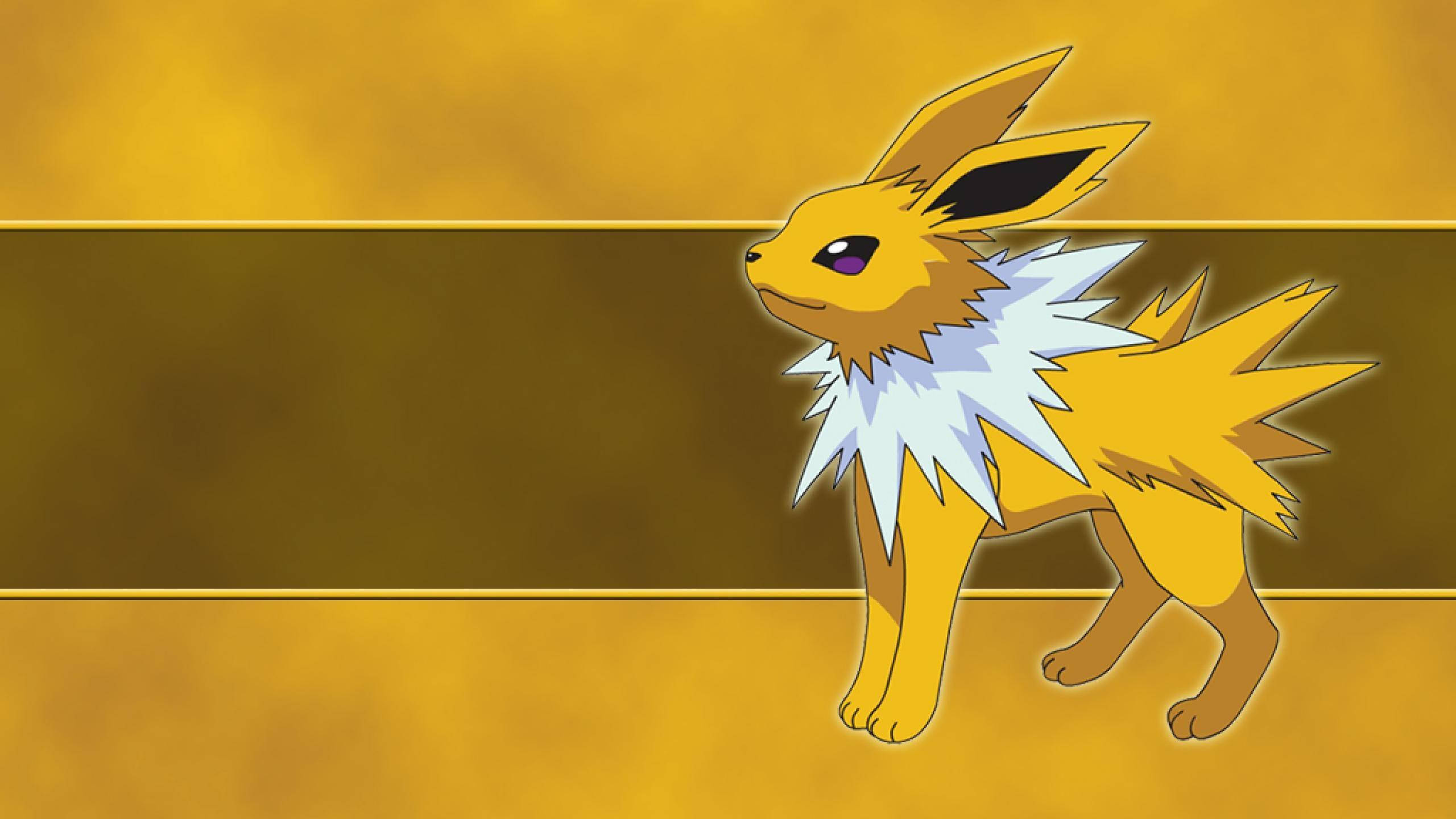 Golden Jolteon, vibrant yellow, white spiky fur, 2K Desktop Wallpaper