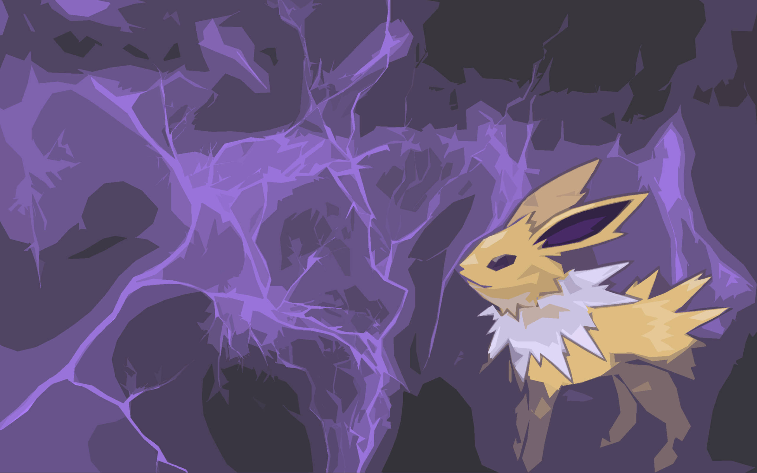 Jolteon, thunderstorm, crackling purple lightning, 2K Desktop Wallpaper