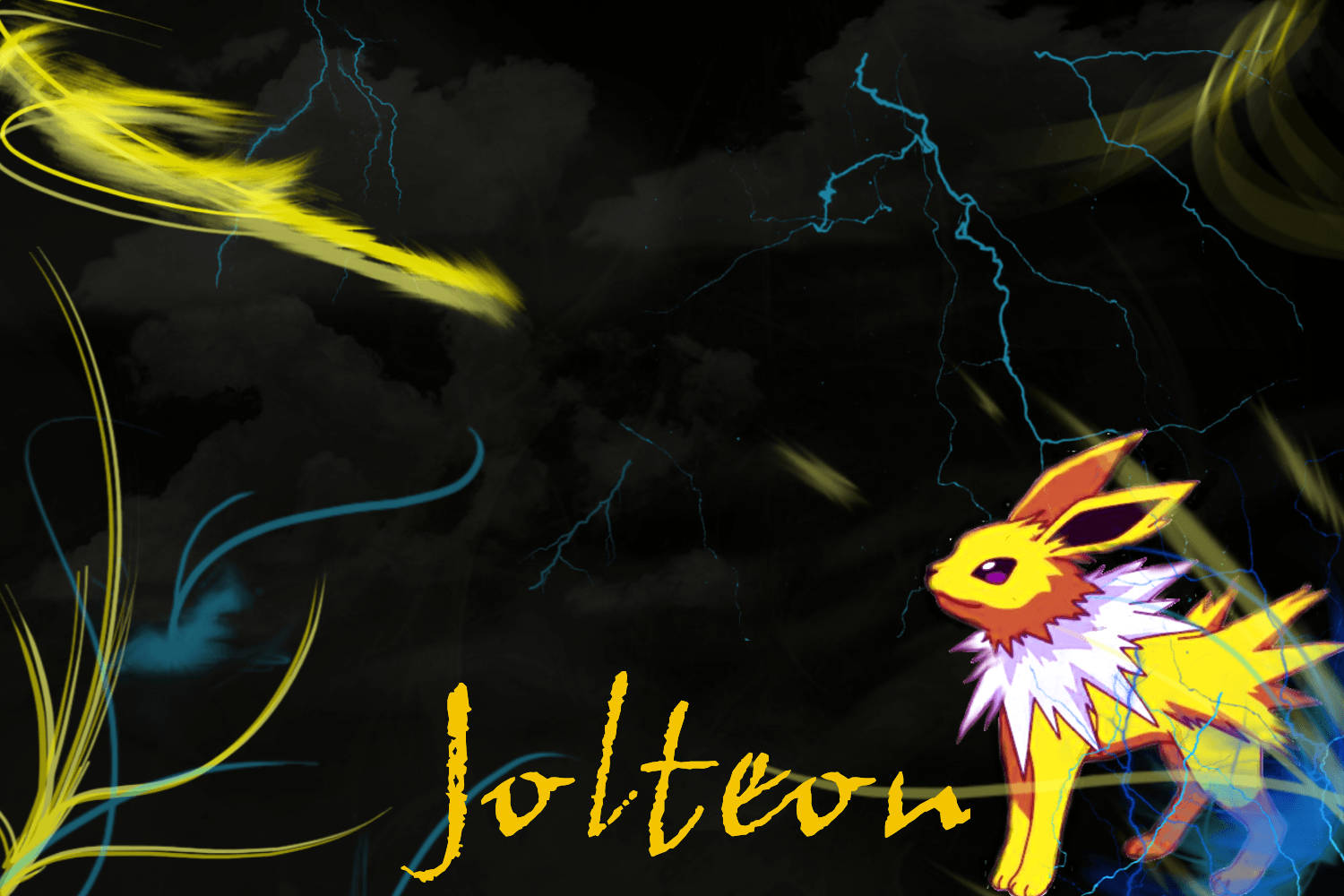 Jolteon, vibrant yellow, stormy black sky, HD Desktop Wallpaper