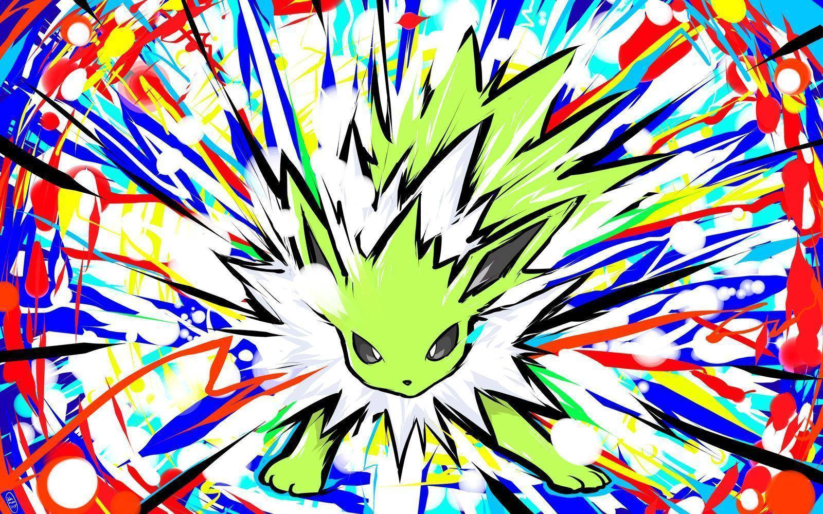 Jolteon, vibrant green, spiky hair, HD Desktop Wallpaper