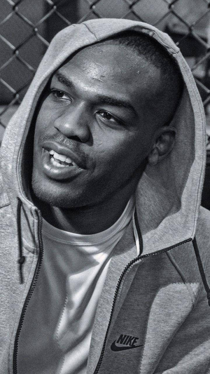 Jon Jones, black and white portrait, hoodie, HD Phone Wallpaper