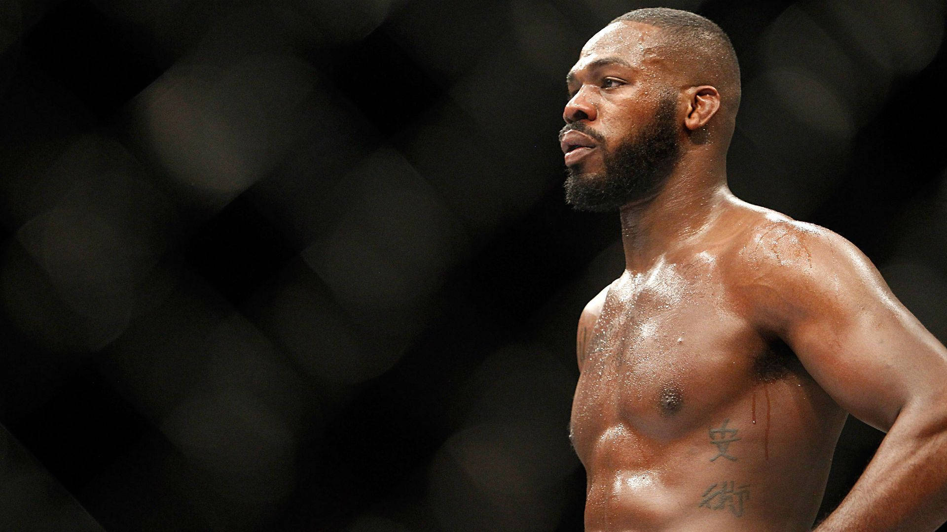 Jon Jones, MMA Fighter, dimly lit octagon, Full HD Desktop Wallpaper