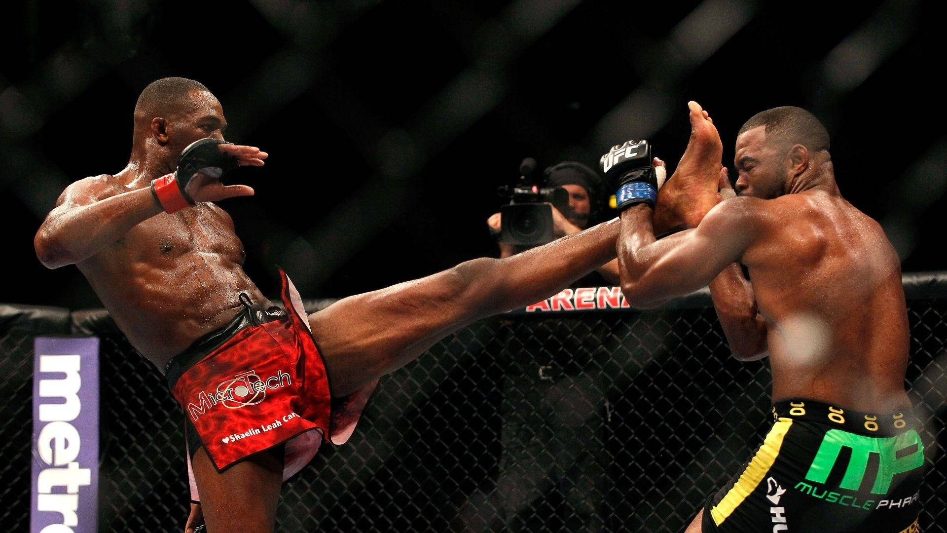 Jon Jones, high kick, cage, Full HD Desktop Wallpaper
