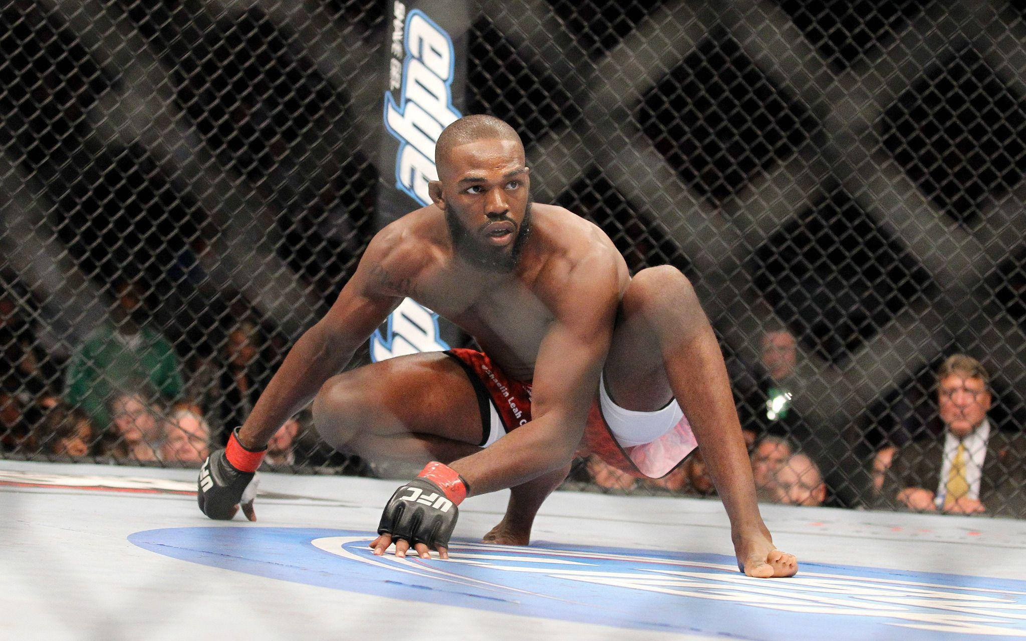 Jon Jones, blue UFC octagon mat, spectators, Full HD Desktop Wallpaper