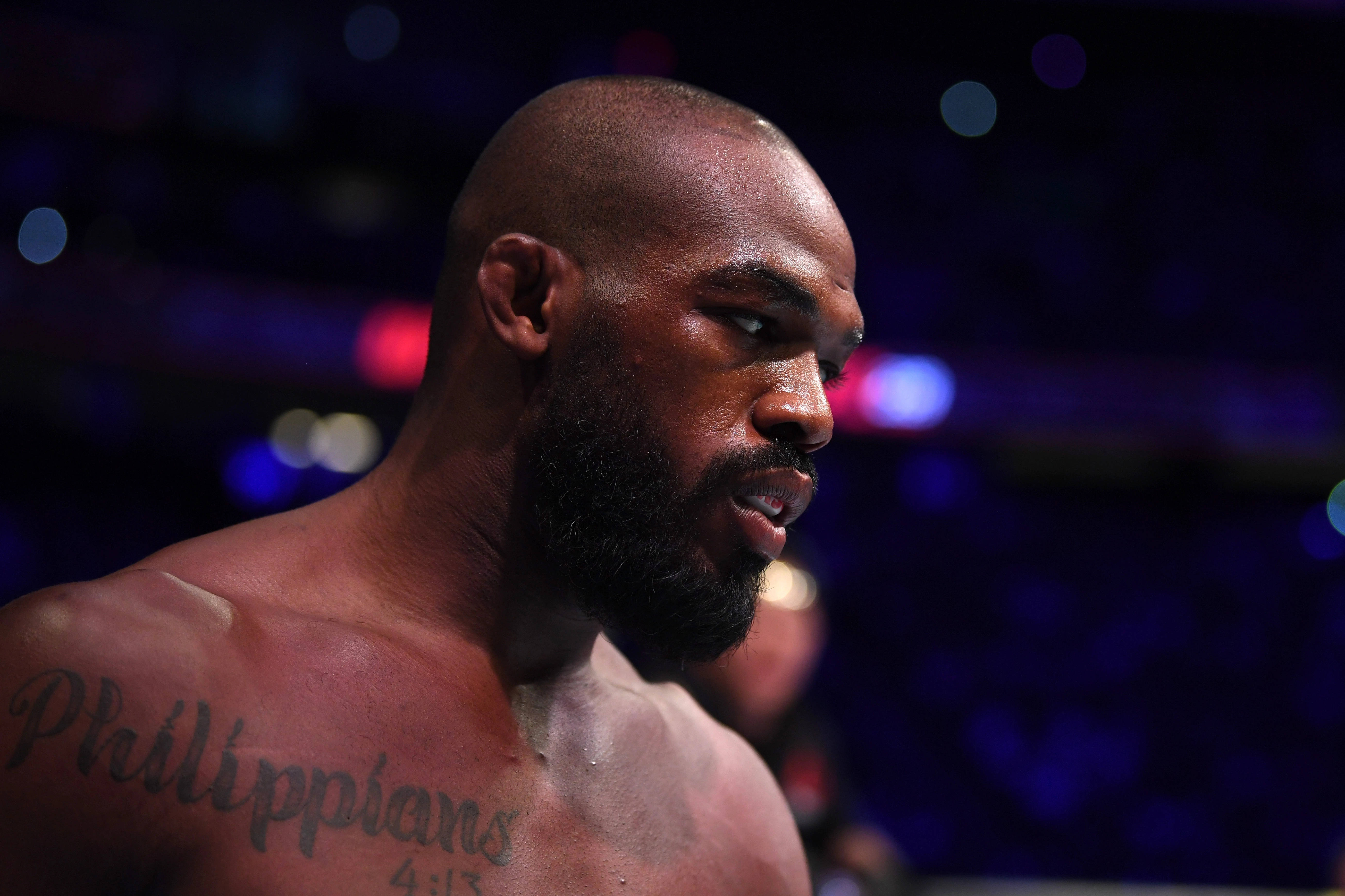 Jon Jones, Philippians 4:13, dimly lit arena, 5K Desktop Wallpaper
