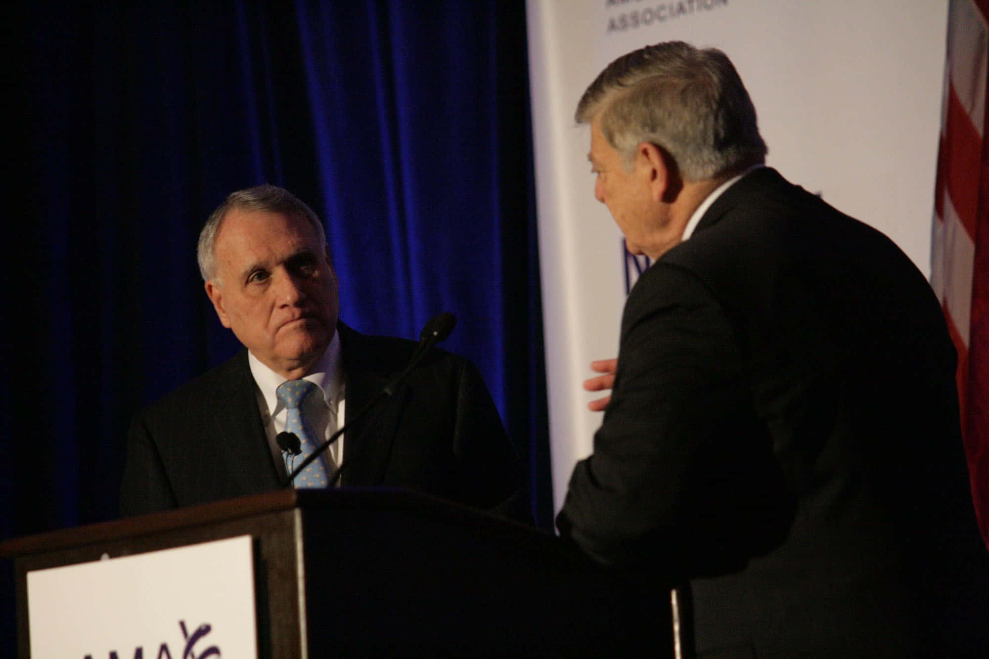 Jon Kyl, podium, blue curtain, Full HD Desktop Wallpaper
