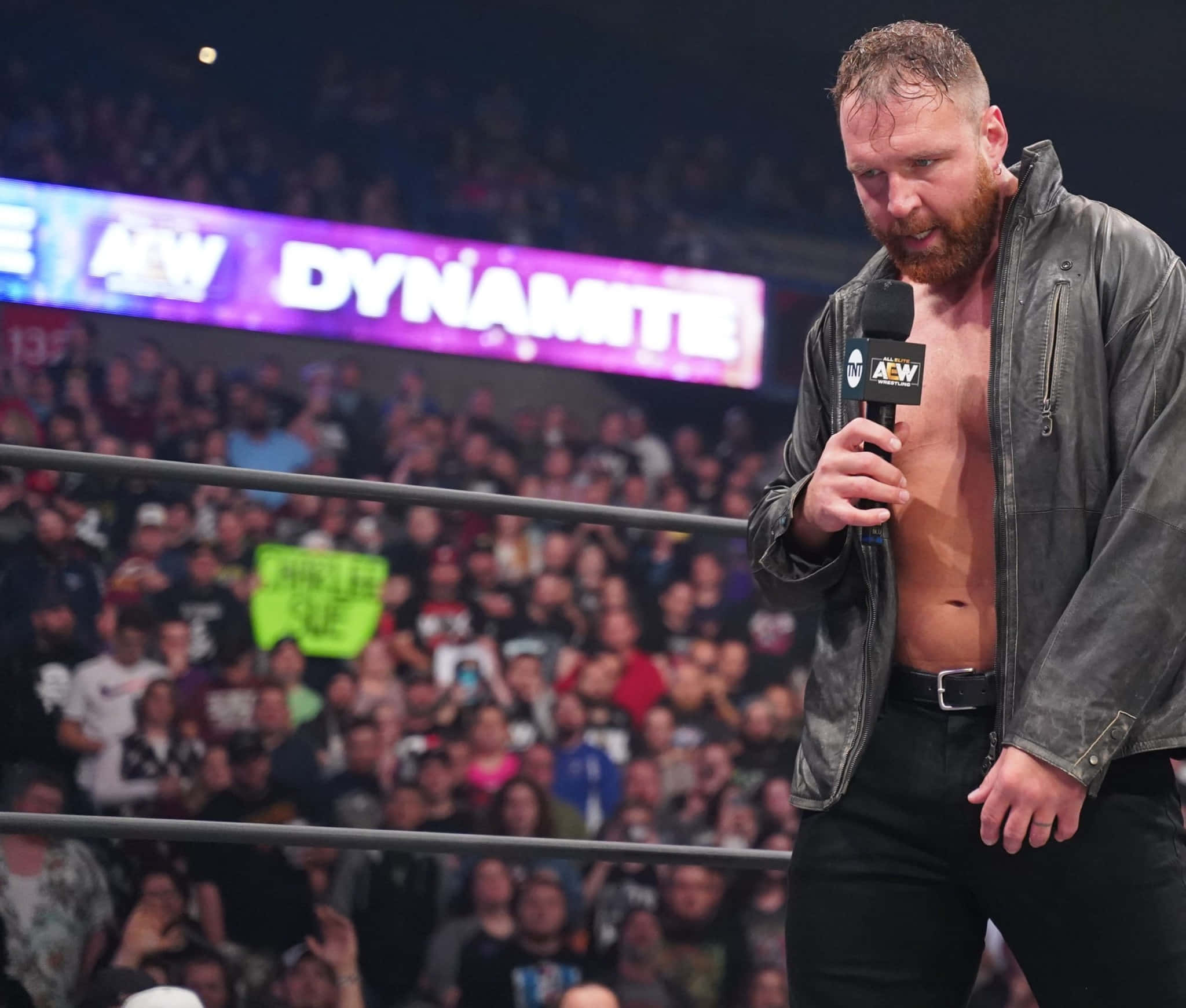 Jon Moxley, leather jacket, microphone, Full HD Desktop Wallpaper