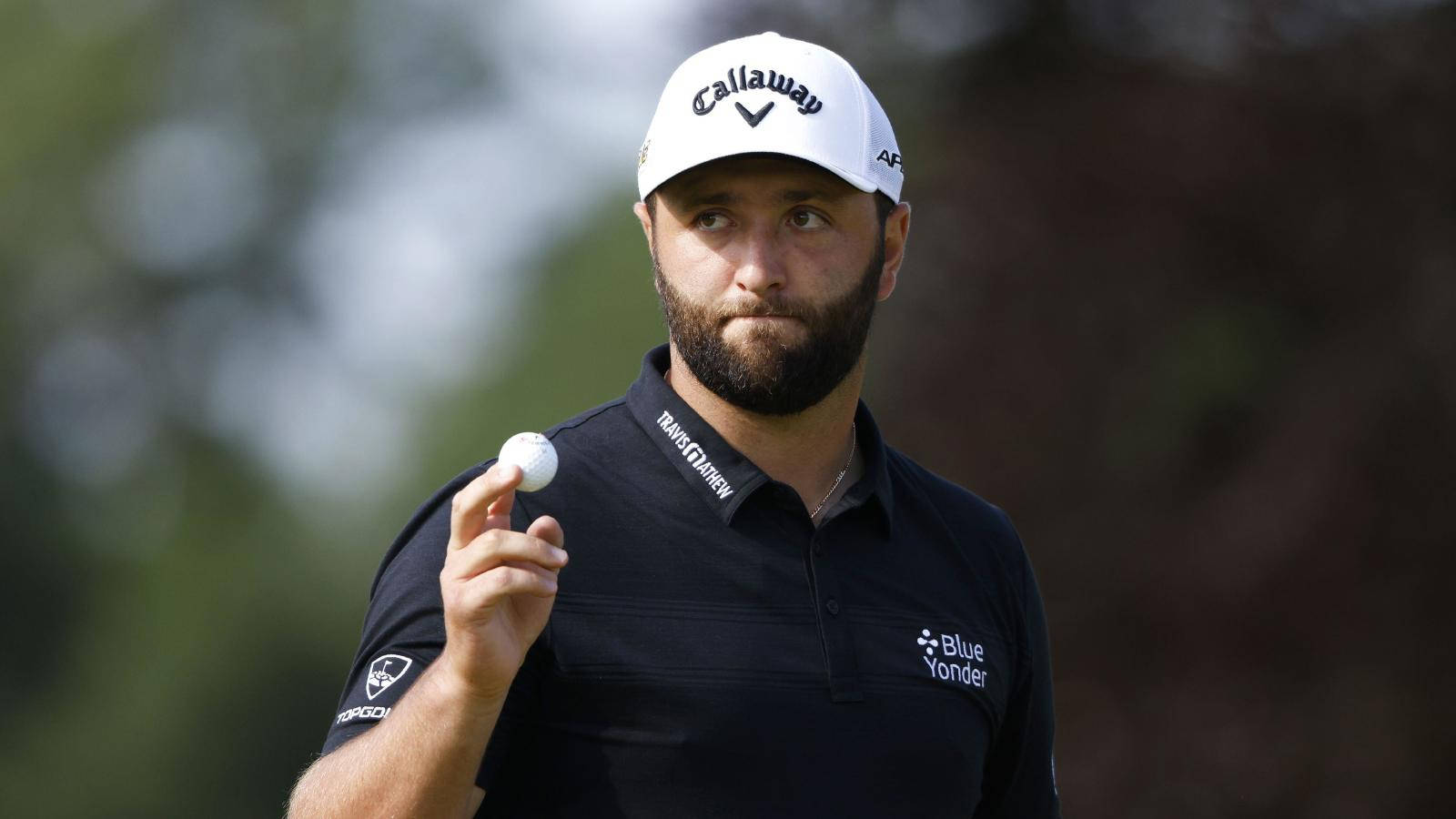 Jon Rahm, golf ball, white Callaway cap, HD Desktop Wallpaper