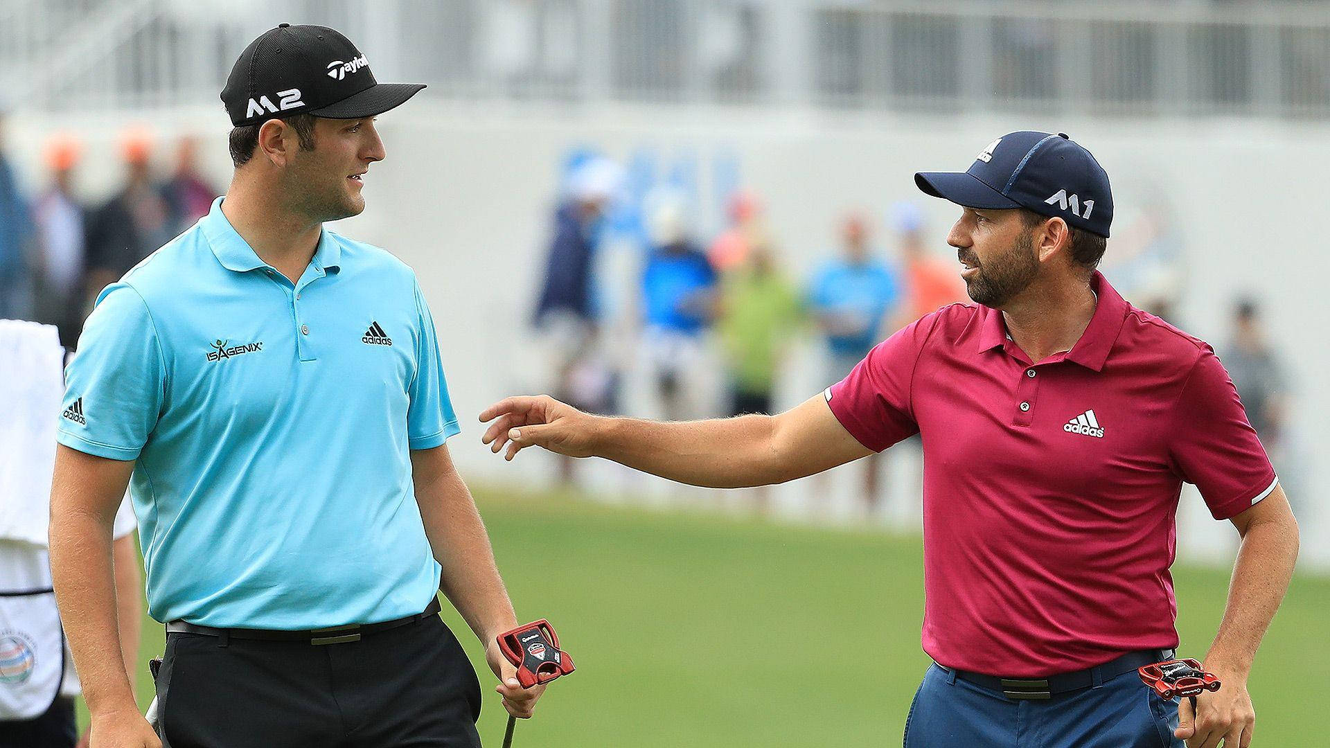 Jon Rahm, golfers, branded apparel, Full HD Desktop Wallpaper