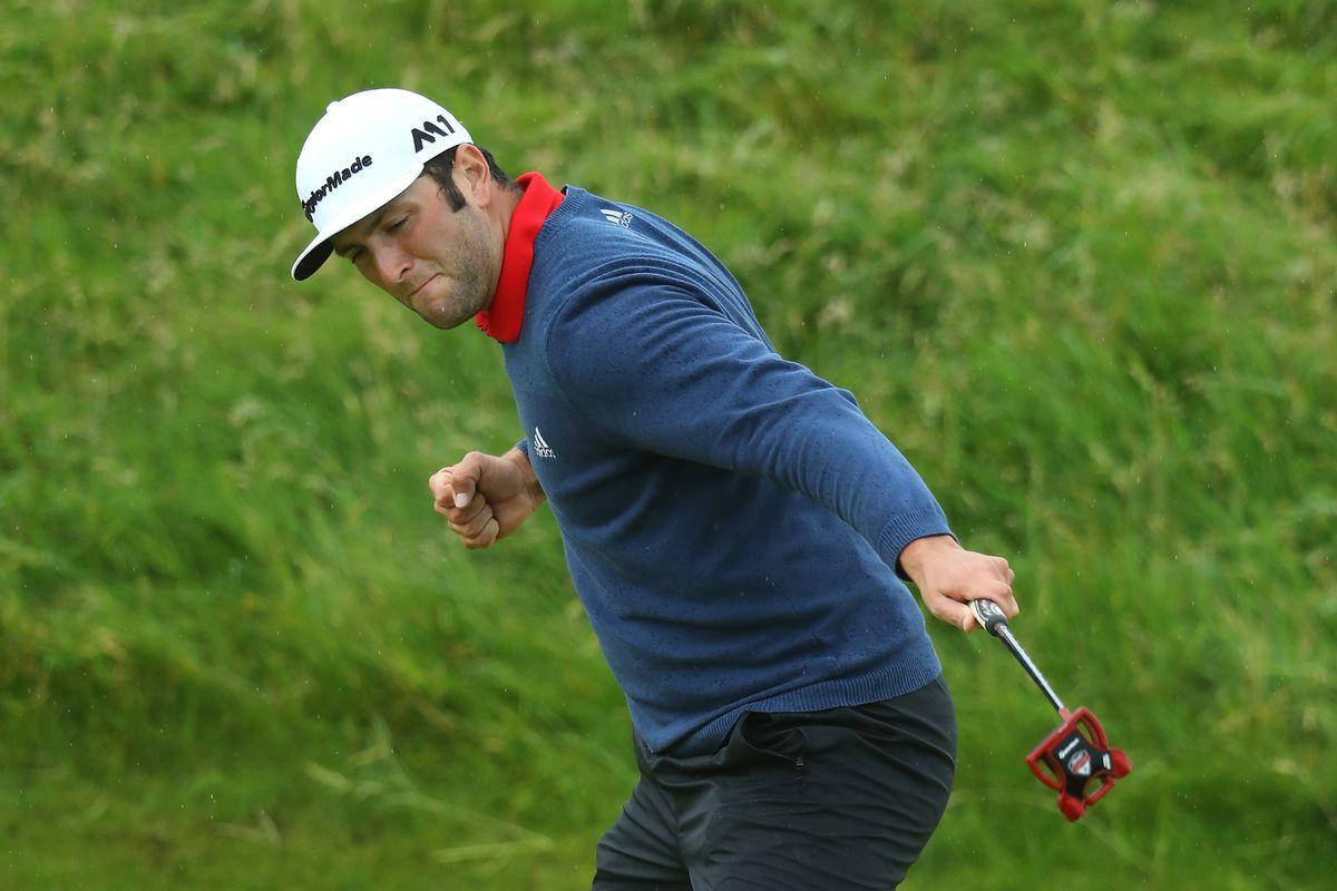 Jon Rahm, blue sweater, white cap, SD Desktop Wallpaper