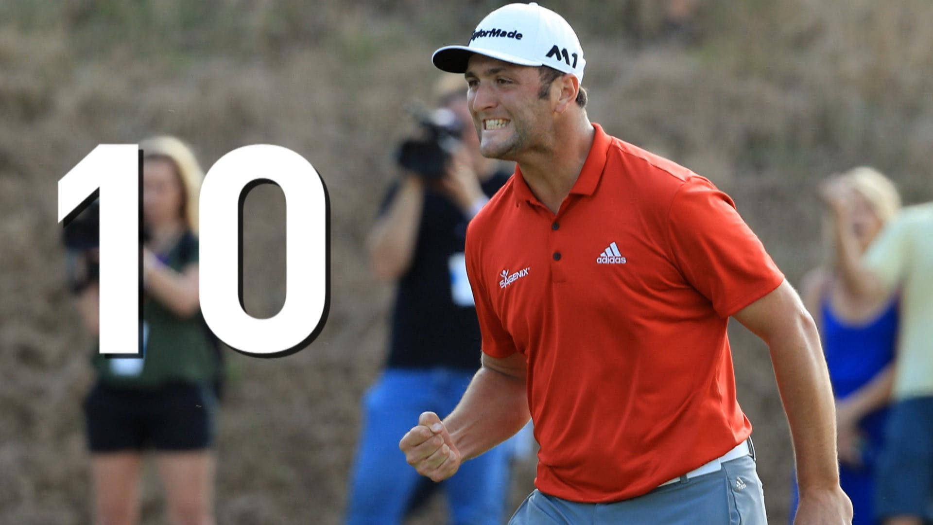 Jon Rahm, red shirt, white cap, Full HD Desktop Wallpaper