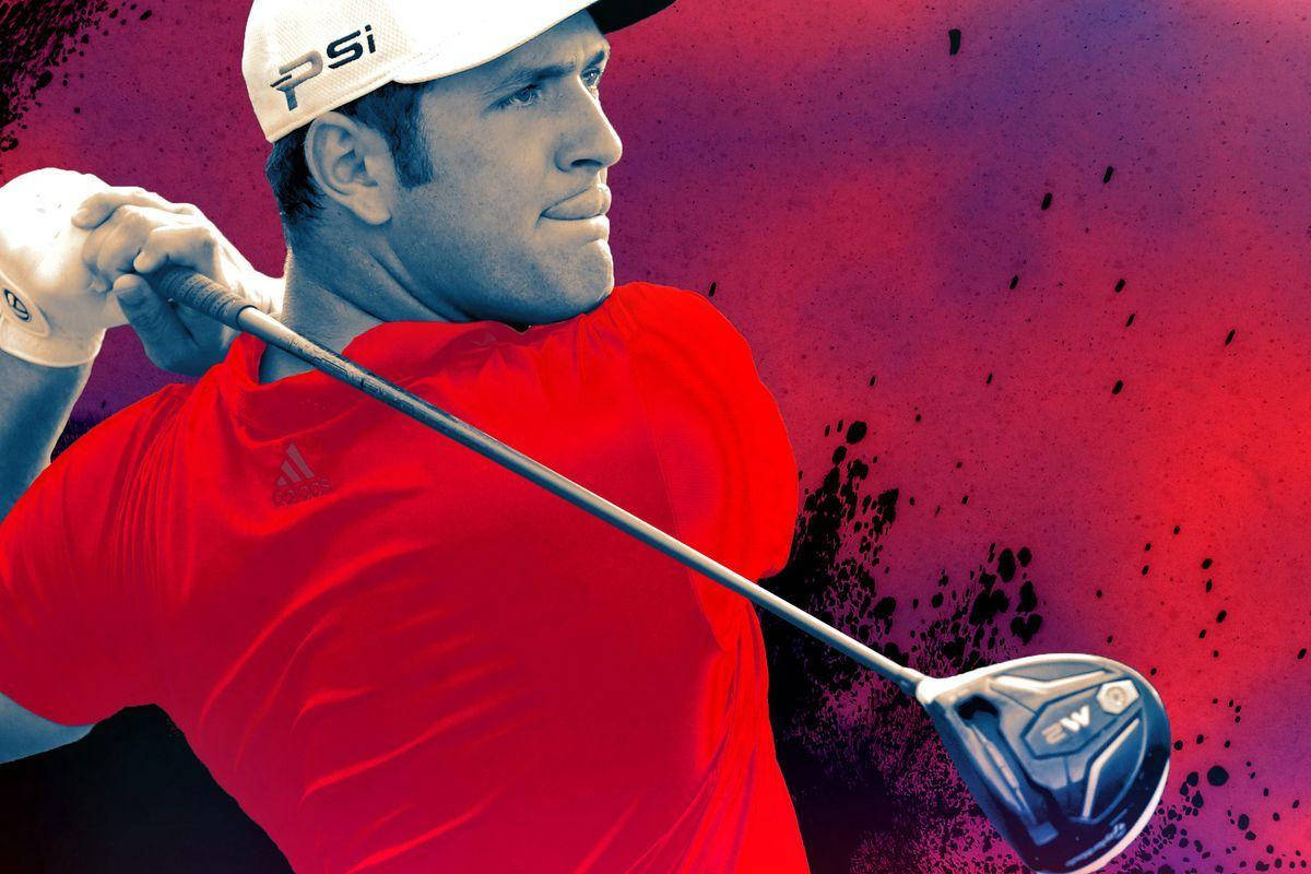 Jon Rahm, red shirt, white cap, SD Desktop Wallpaper