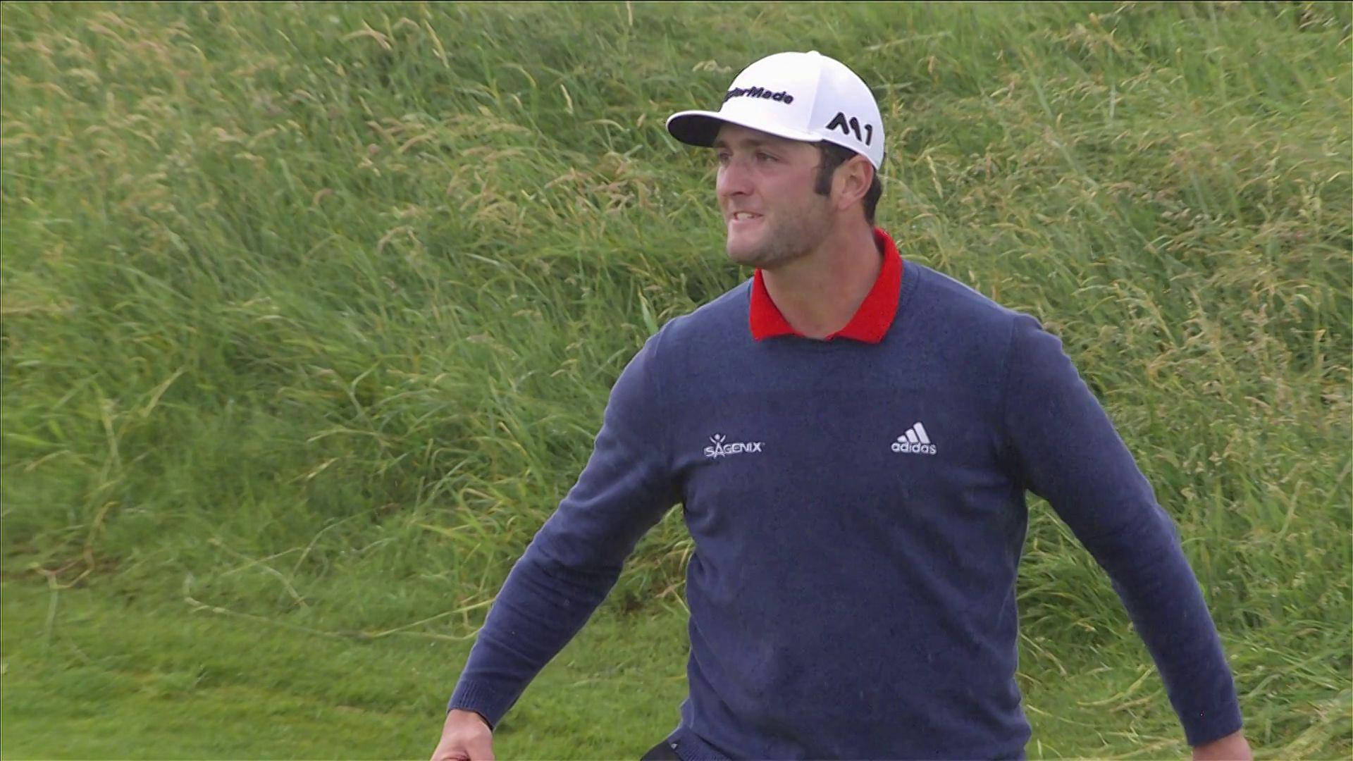 Jon Rahm, navy blue sweater, white cap, Full HD Desktop Wallpaper