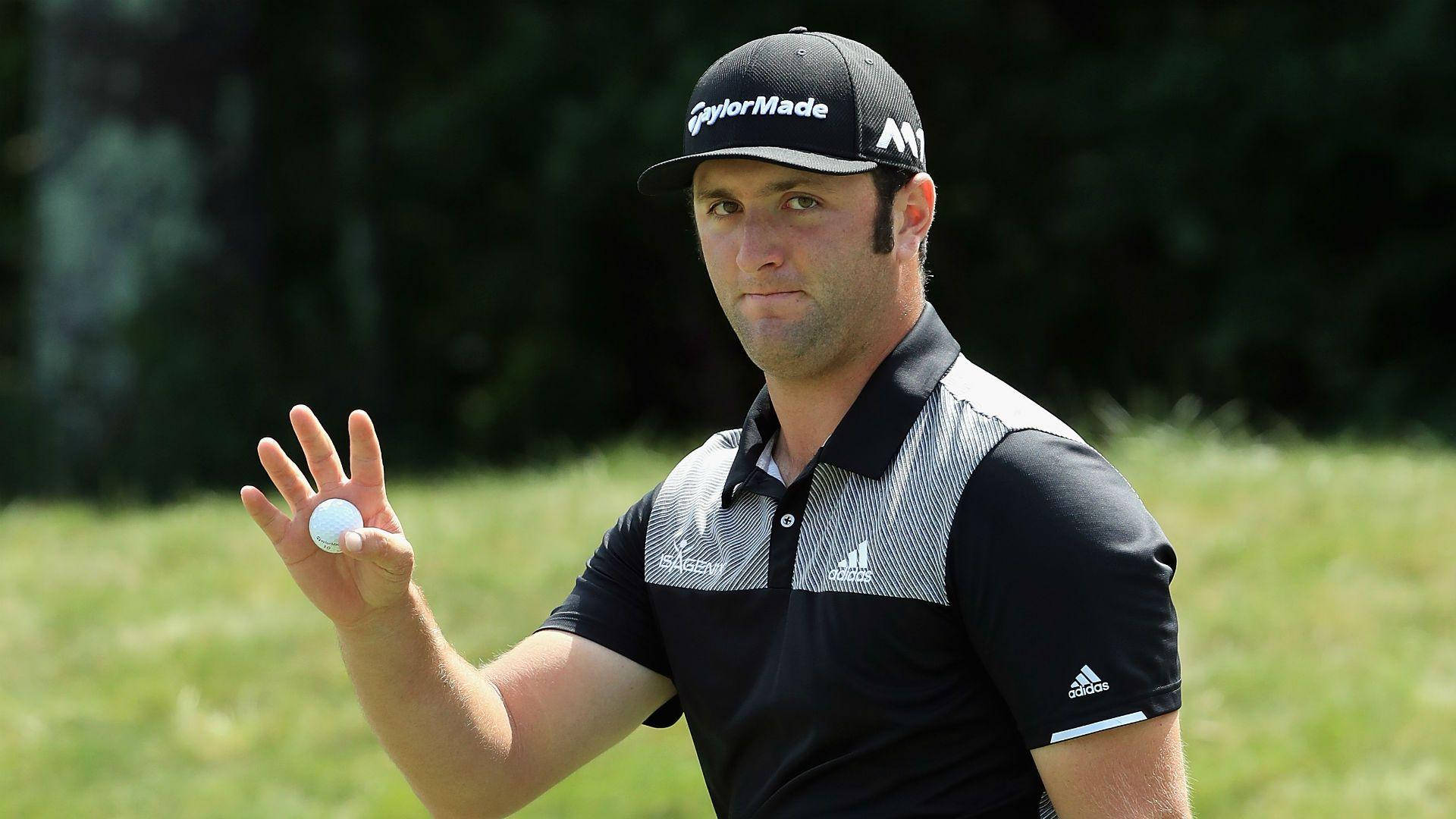 Jon Rahm, golf ball, black cap, Full HD Desktop Wallpaper