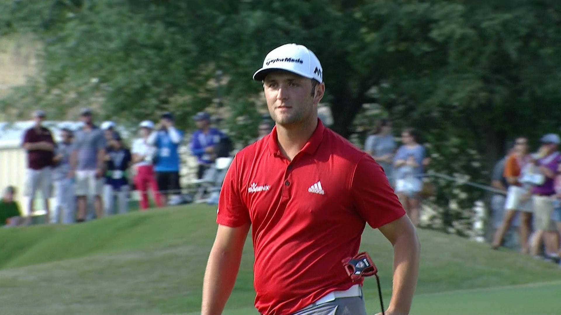 Jon Rahm, red polo shirt, white cap, Full HD Desktop Wallpaper
