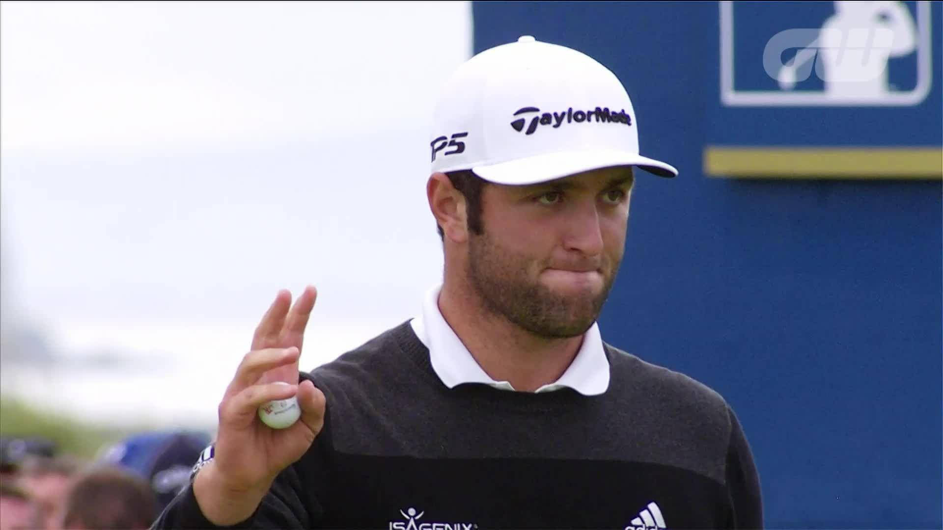 Jon Rahm, white cap, black sweater, Full HD Desktop Wallpaper