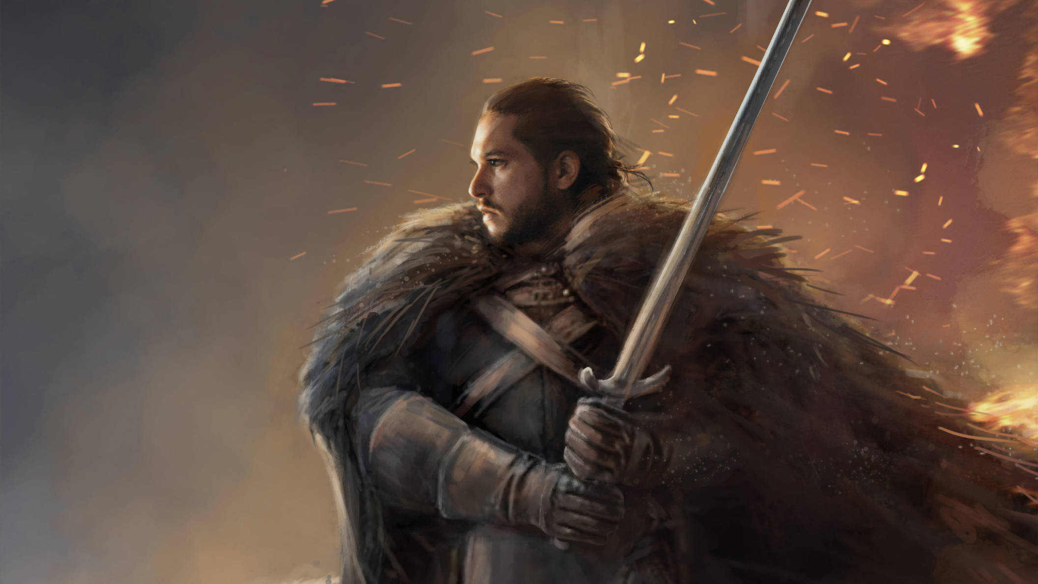 Jon Snow, Game of Thrones, sword, Full HD Desktop Wallpaper