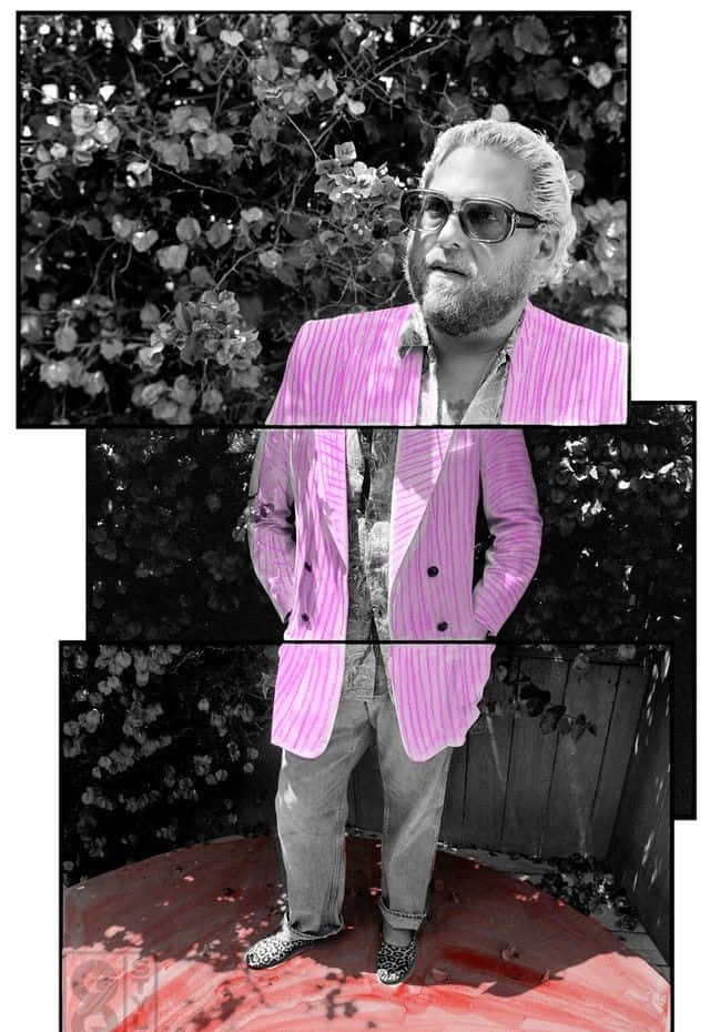 Jonah Hill, vibrant pink striped blazer, sunglasses, SD Phone Wallpaper