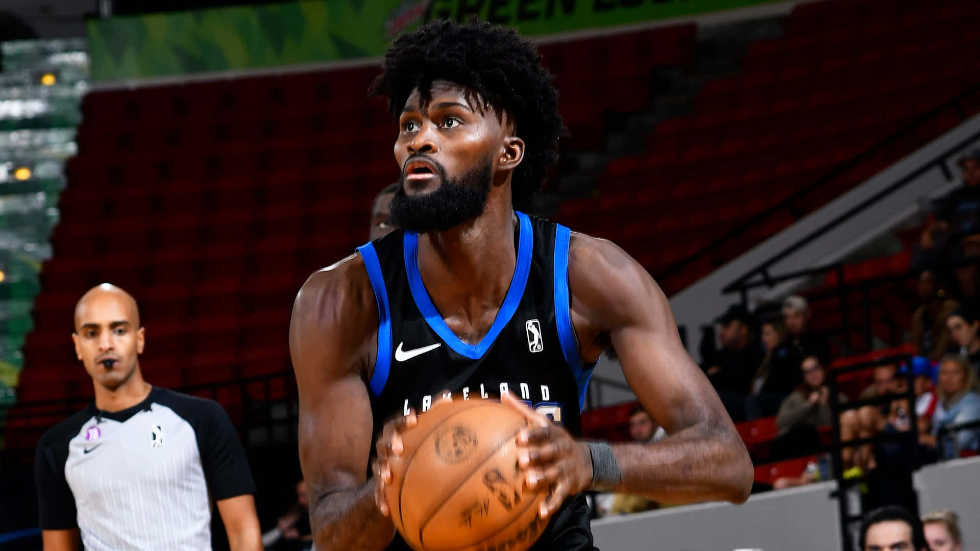 Jonathan Isaac, black and blue jersey, referee, Full HD Desktop Wallpaper