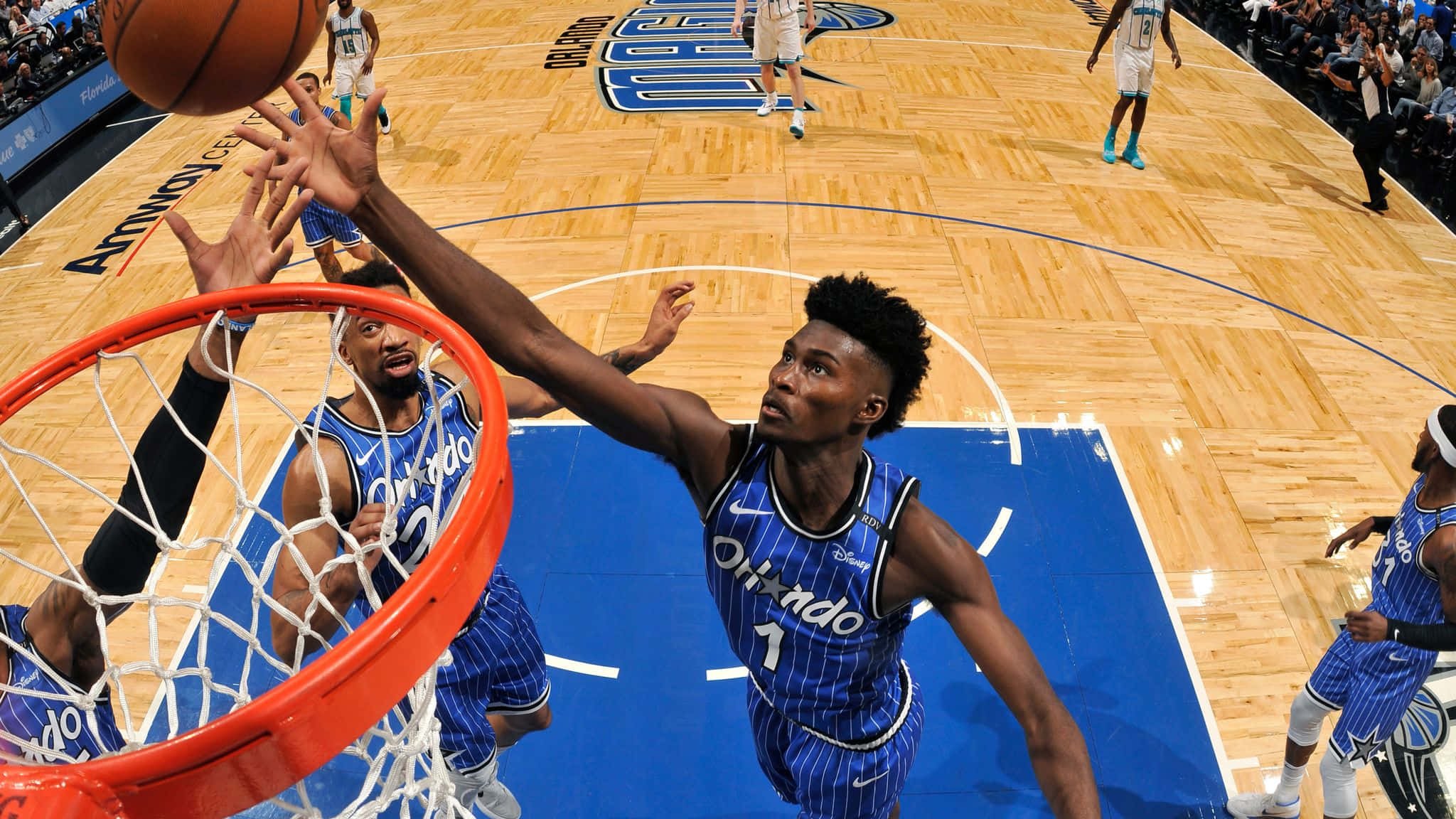 Jonathan Isaac, blue jersey, dunks the ball, Full HD Desktop Wallpaper