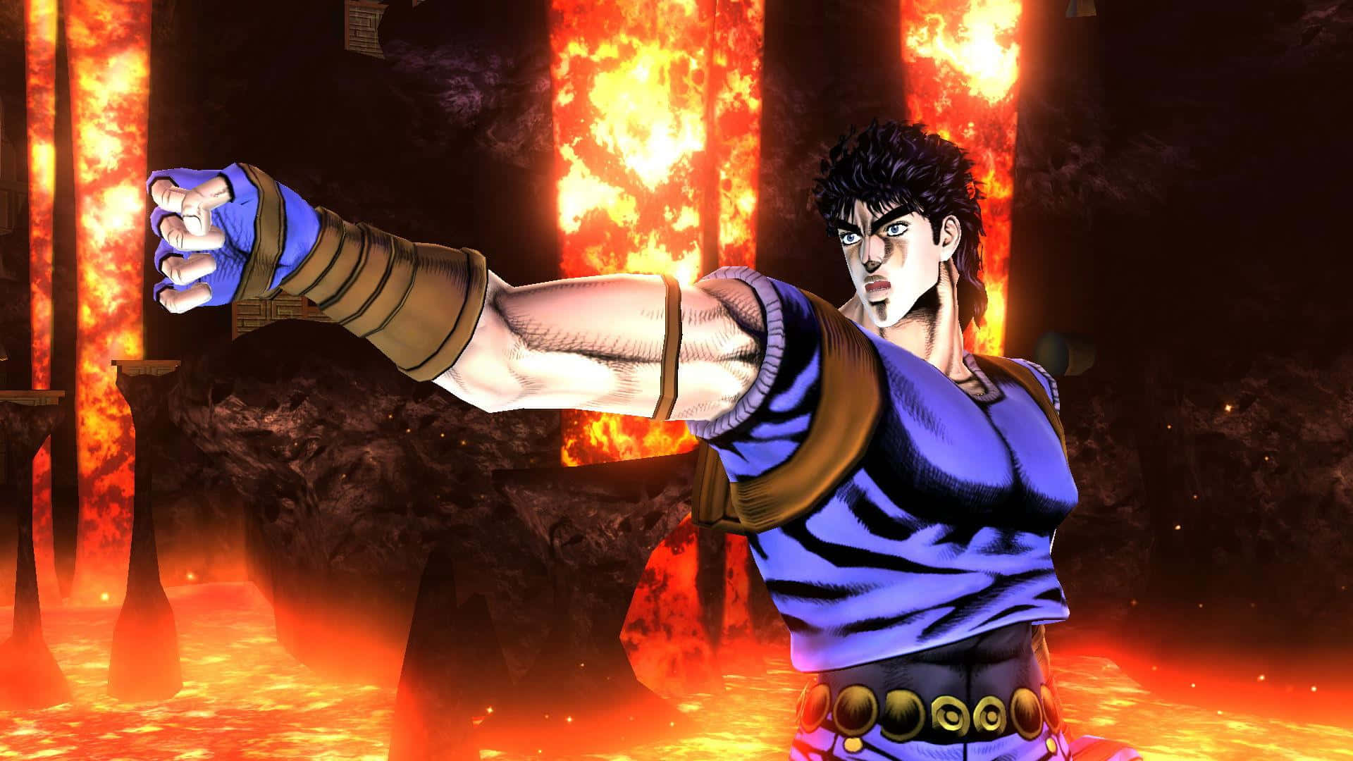 Jonathan Joestar, blue and gold gear, fiery lava columns, Full HD Desktop Wallpaper