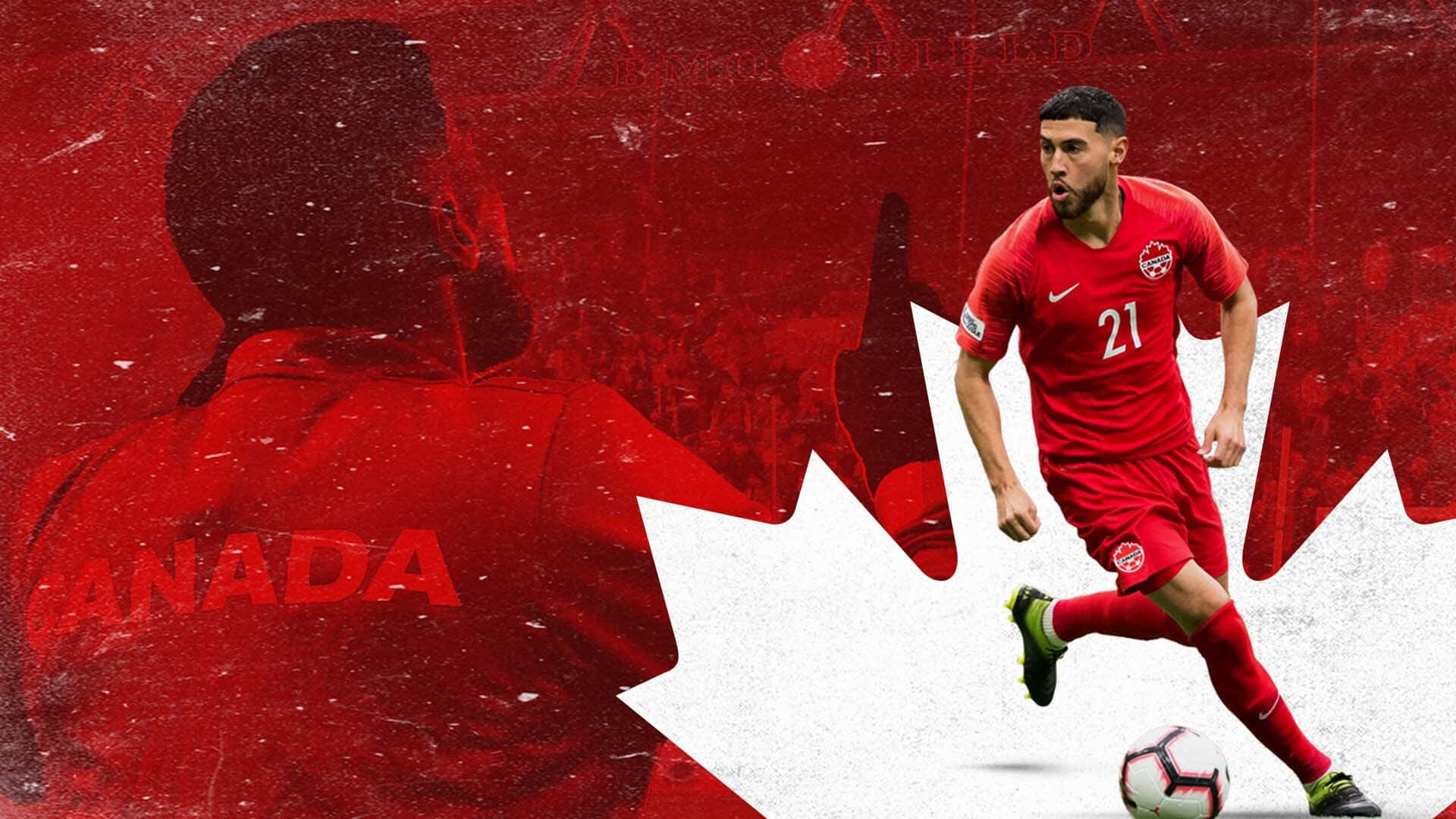 Jonathan Osorio, red jersey, textured red background, Full HD Desktop Wallpaper