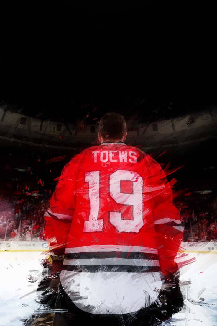 Jonathan Toews, red number 19 jersey, ice, SD Phone Wallpaper