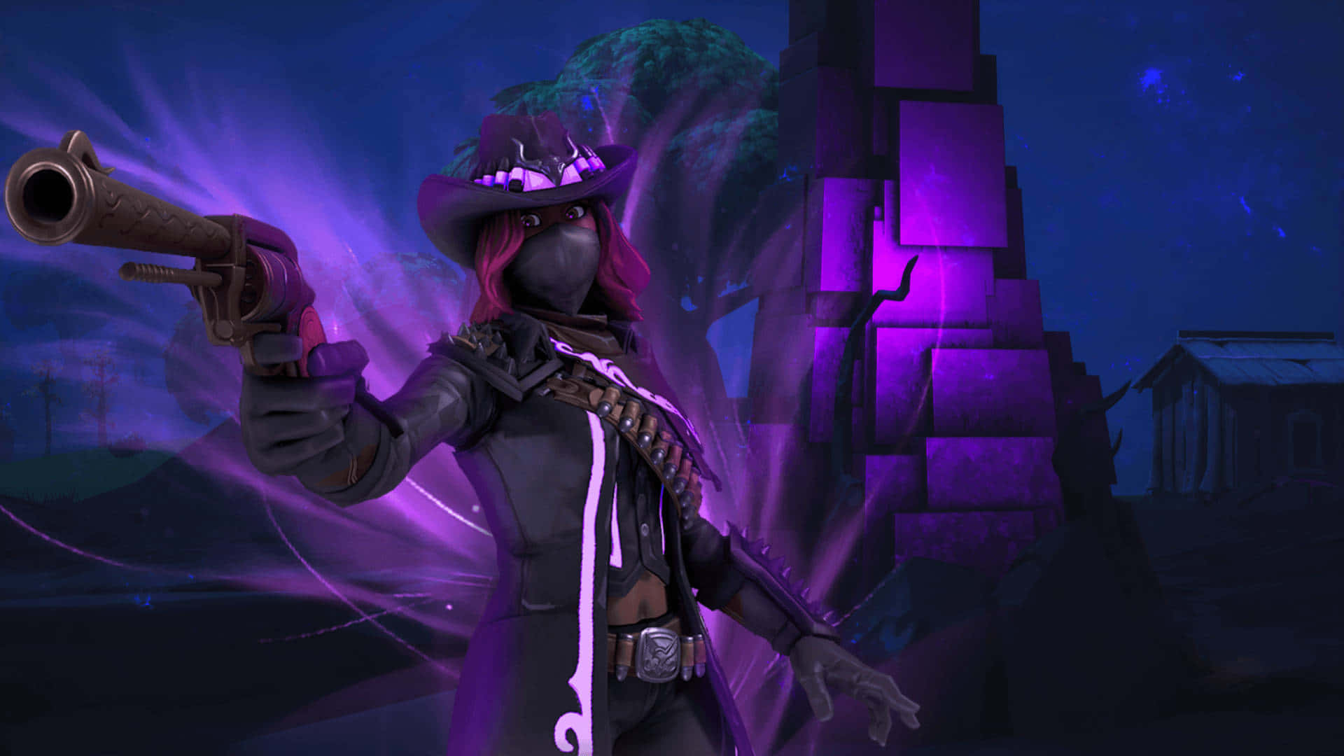 fortnite, purple man, glowing purple revolver, Full HD Desktop Wallpaper