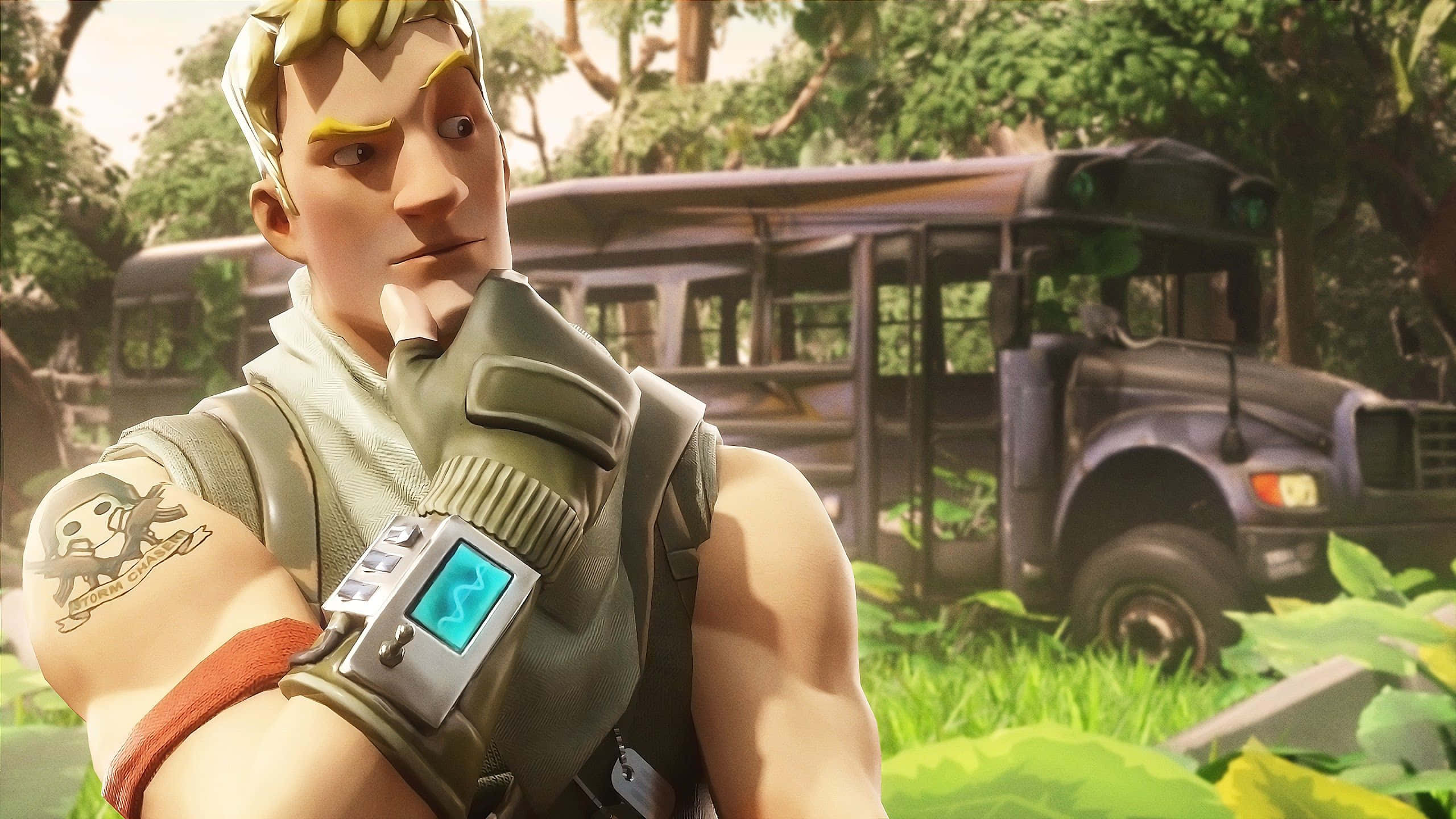 Jonesy, Fortnite, skull tattoo, 2K Desktop Wallpaper