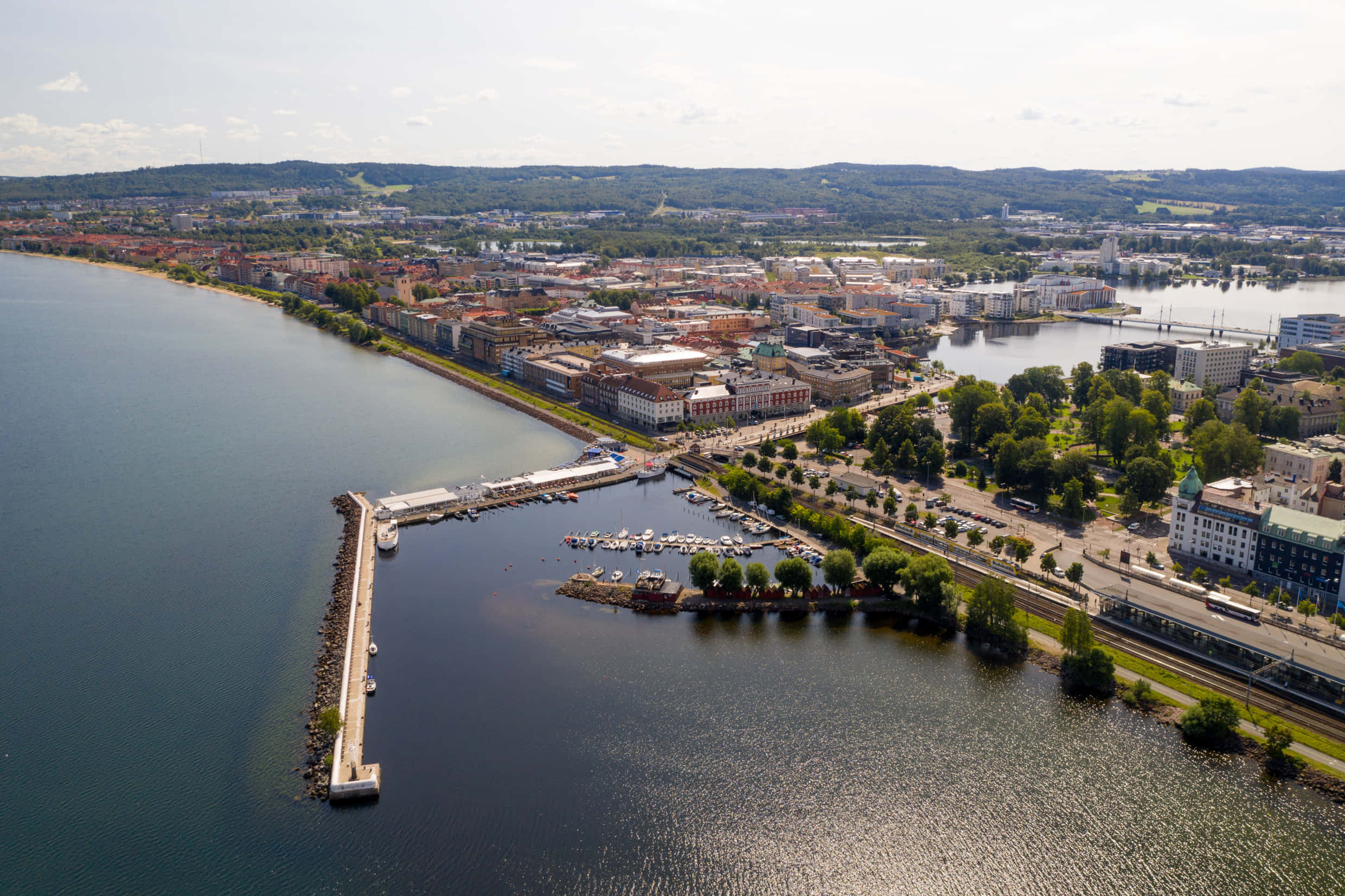 Jönköping, aerial view, coastal city, Full HD Desktop Wallpaper