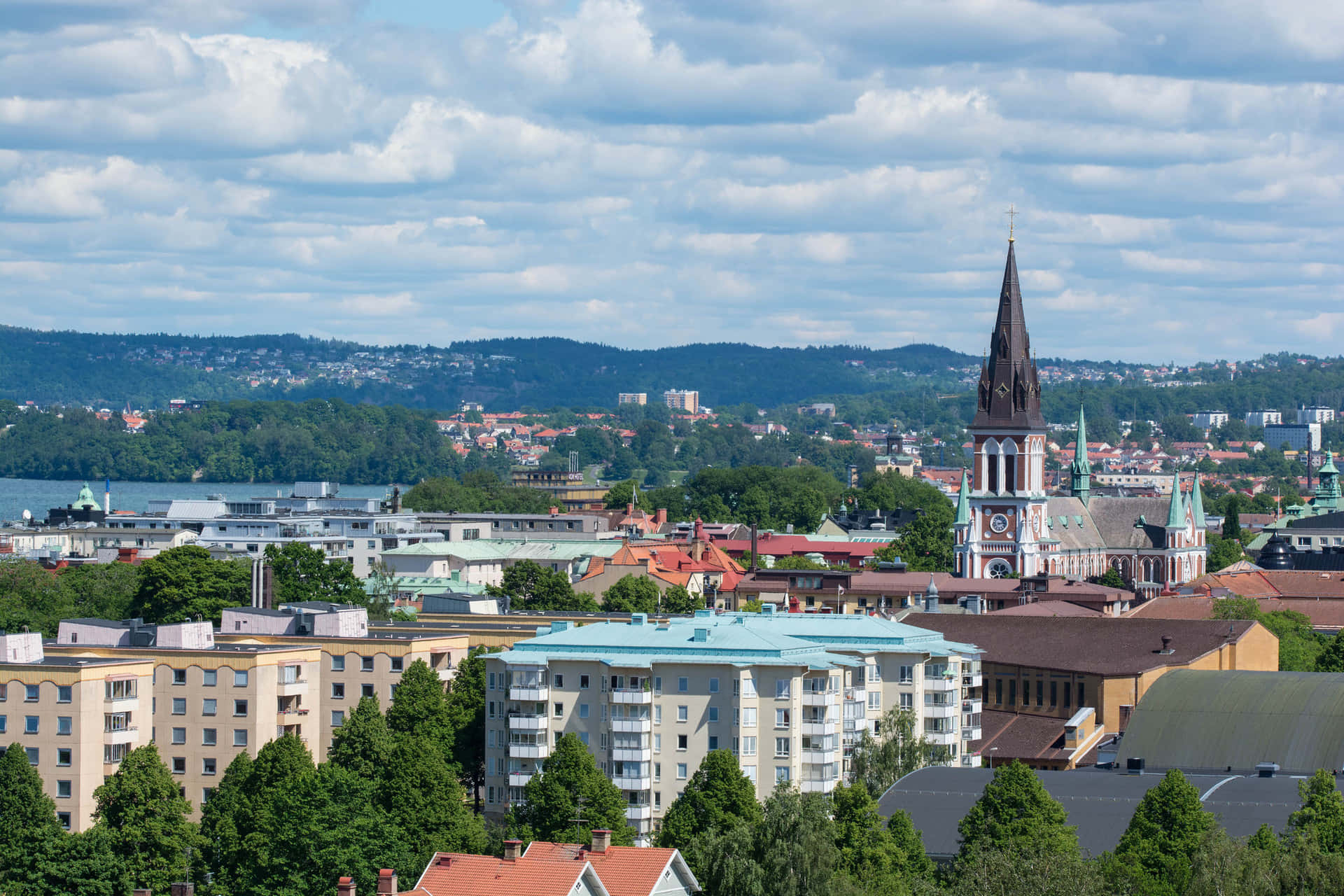 Jönköping, cityscape, church spire, Full HD Desktop Wallpaper