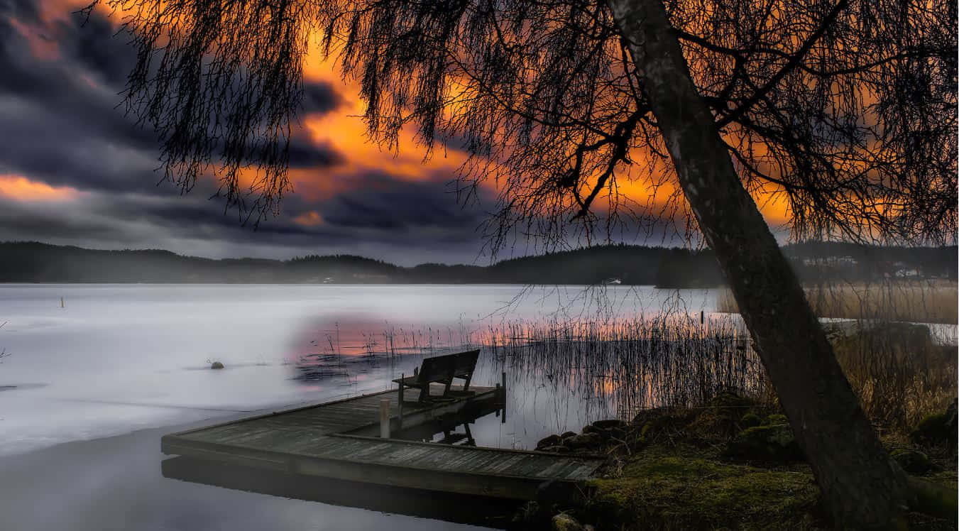 Jönköping, sunset, lake pier, HD Desktop Wallpaper
